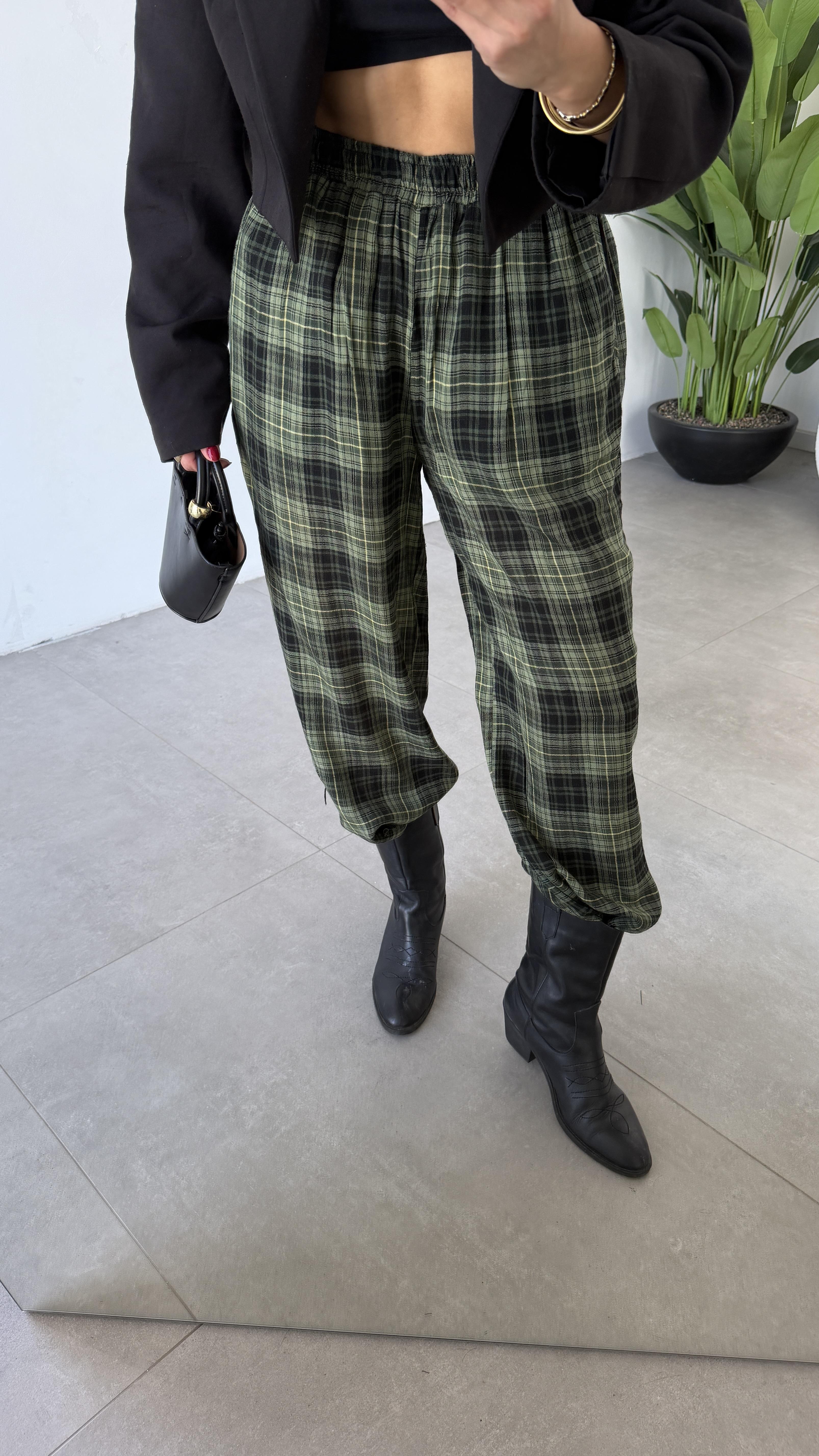 Haki Kareli Balon Pantolon