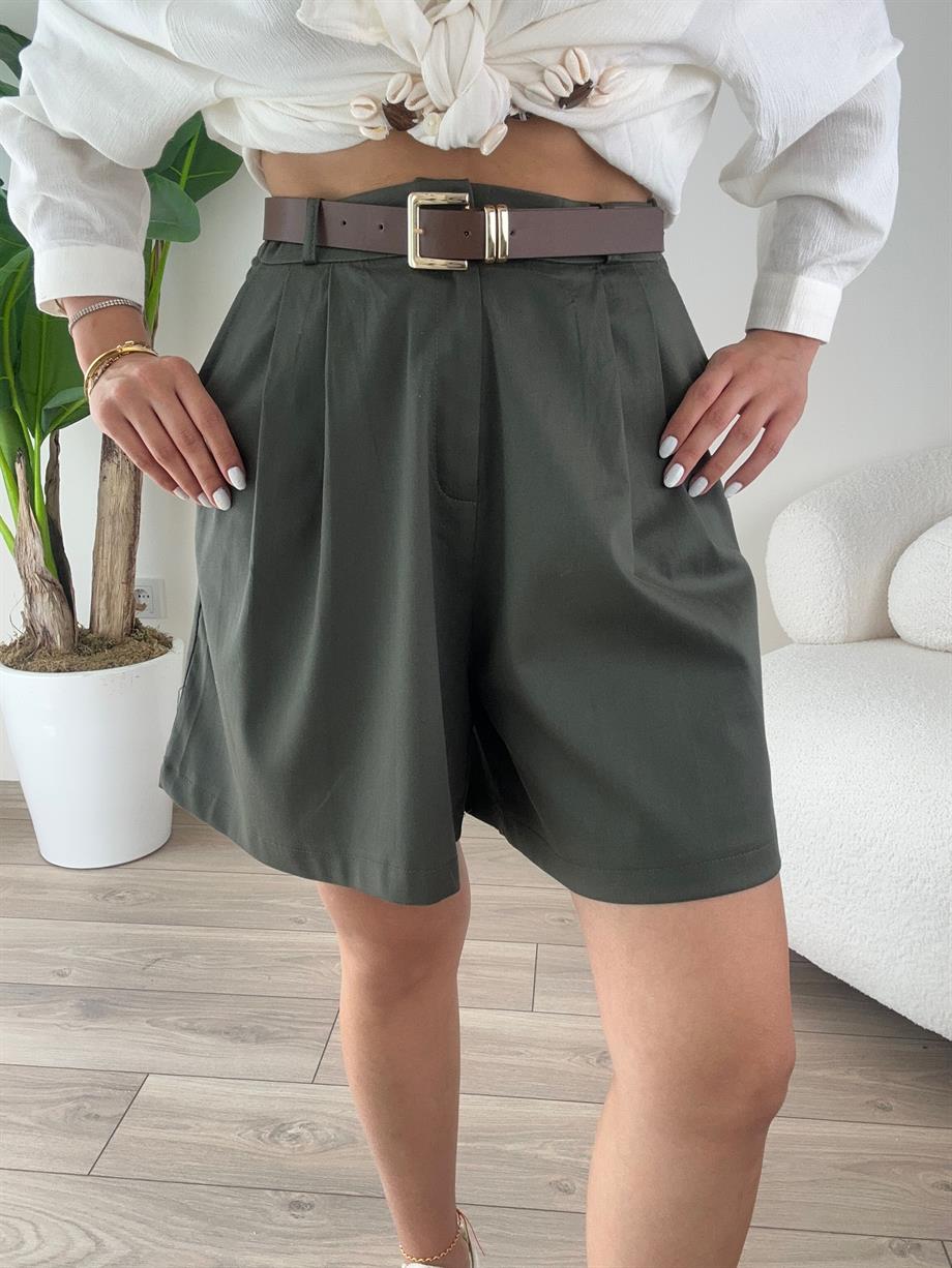 Haki Kemerli Şort