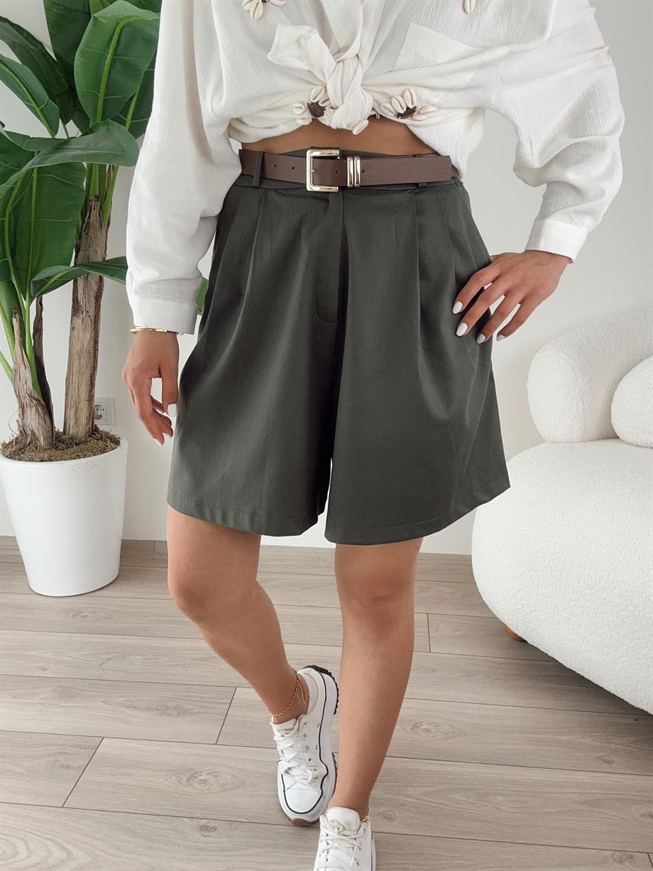 Haki Kemerli Şort