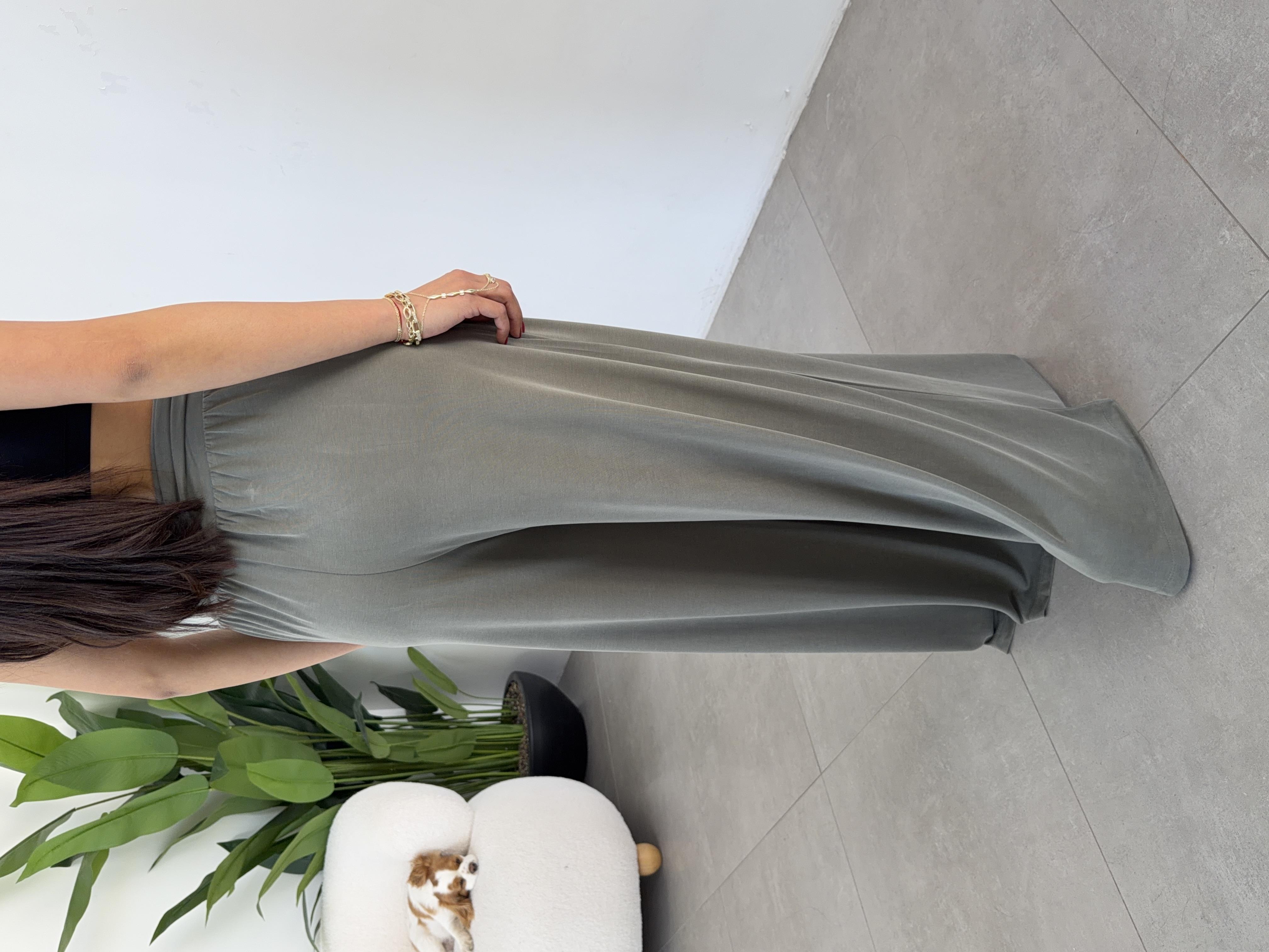 Comfort Haki Kruvaze Bel Detaylı Modal Bol Paça Pantolon