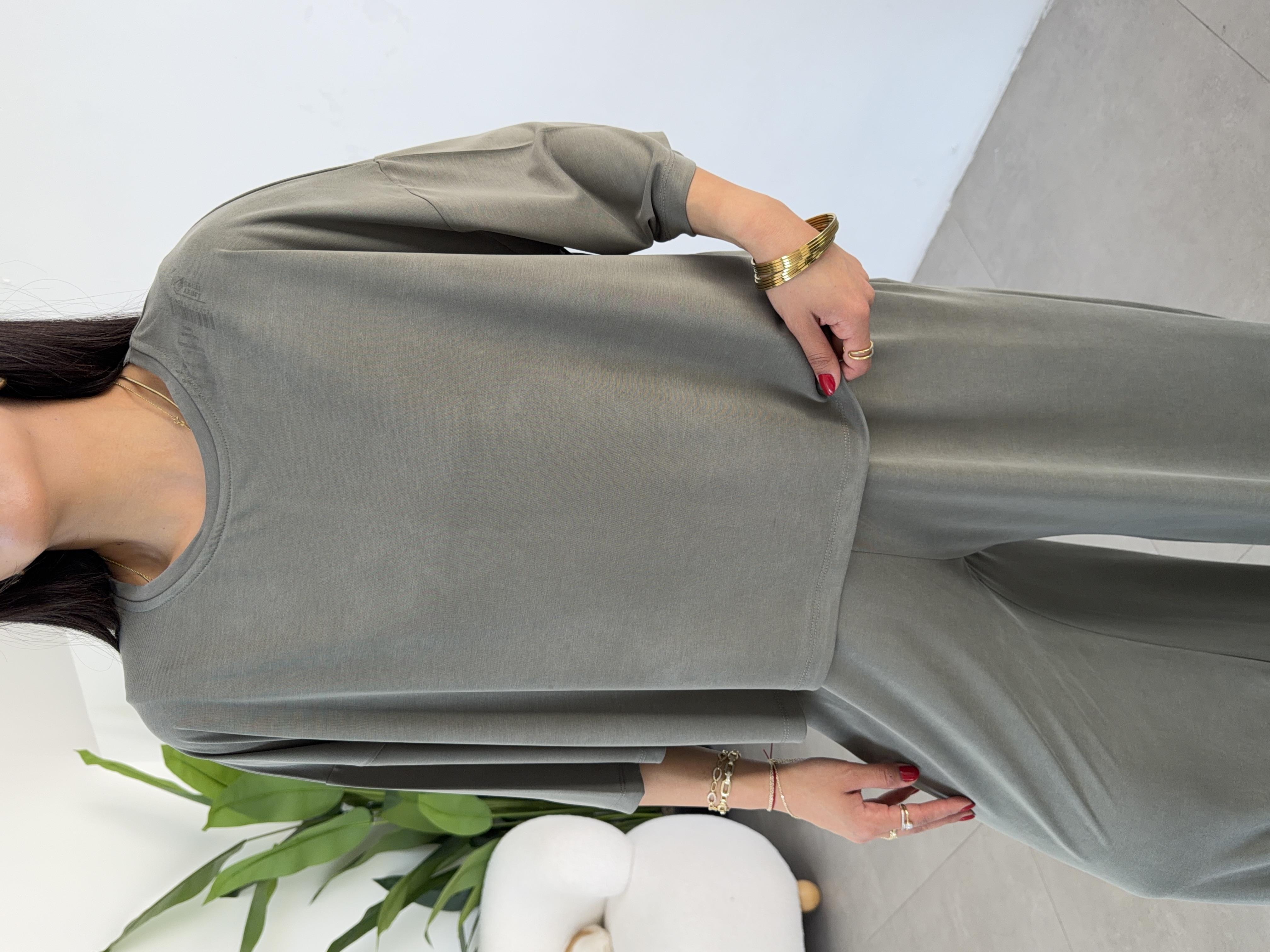 Comfort Haki Modal Düşük Kol T-Shirt