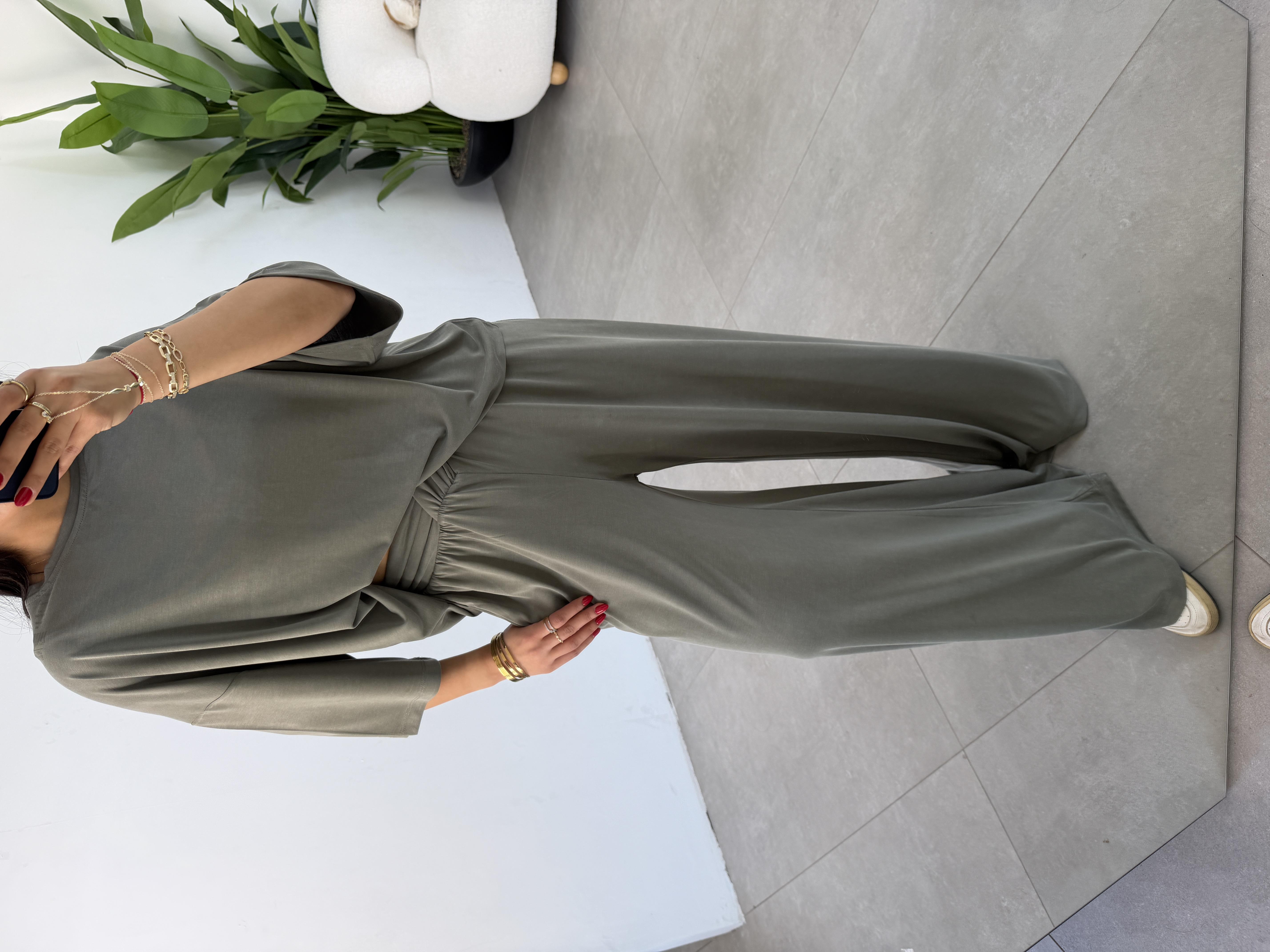 Comfort Haki Modal Düşük Kol T-Shirt