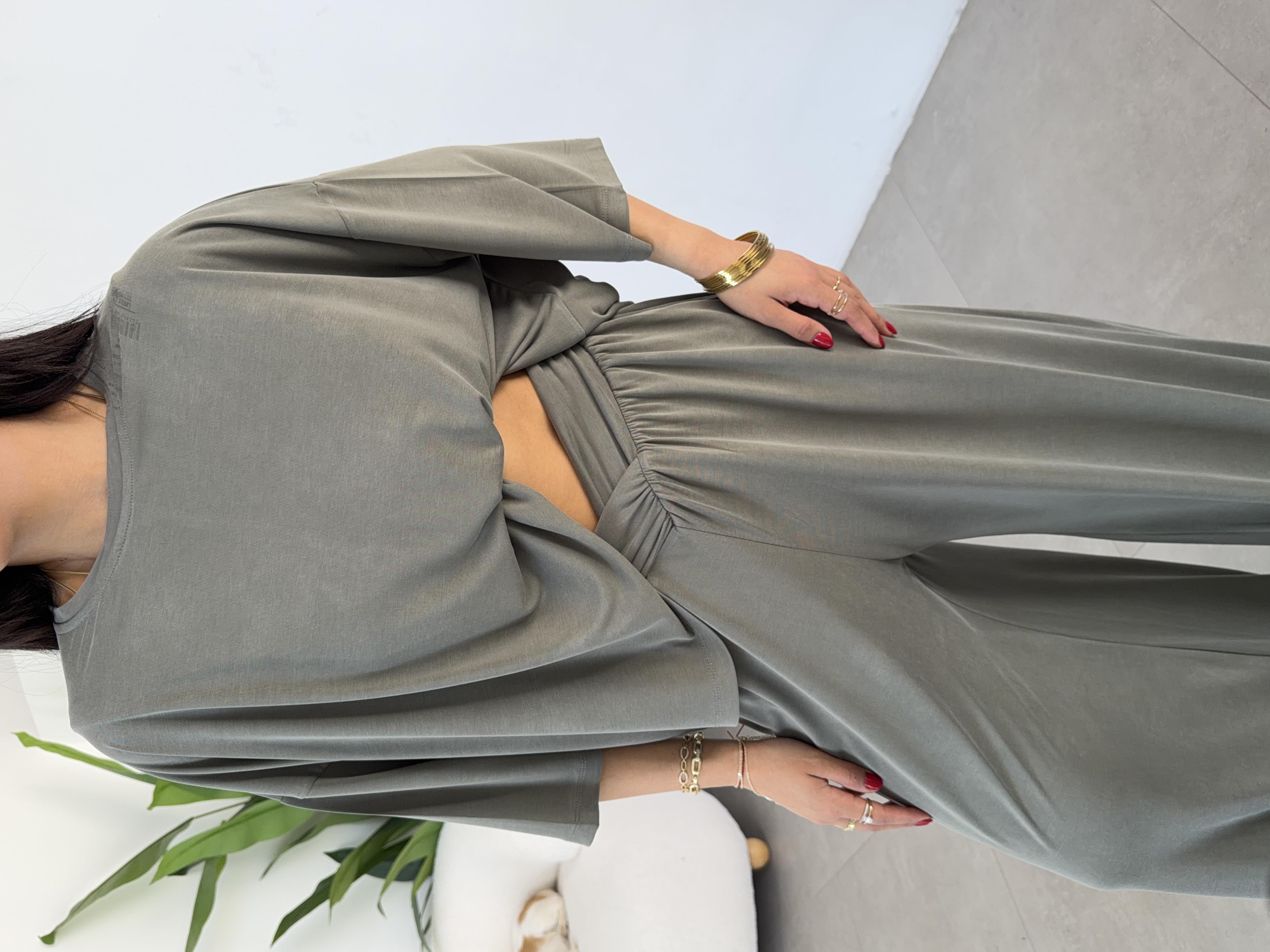 Comfort Haki Modal Düşük Kol T-Shirt