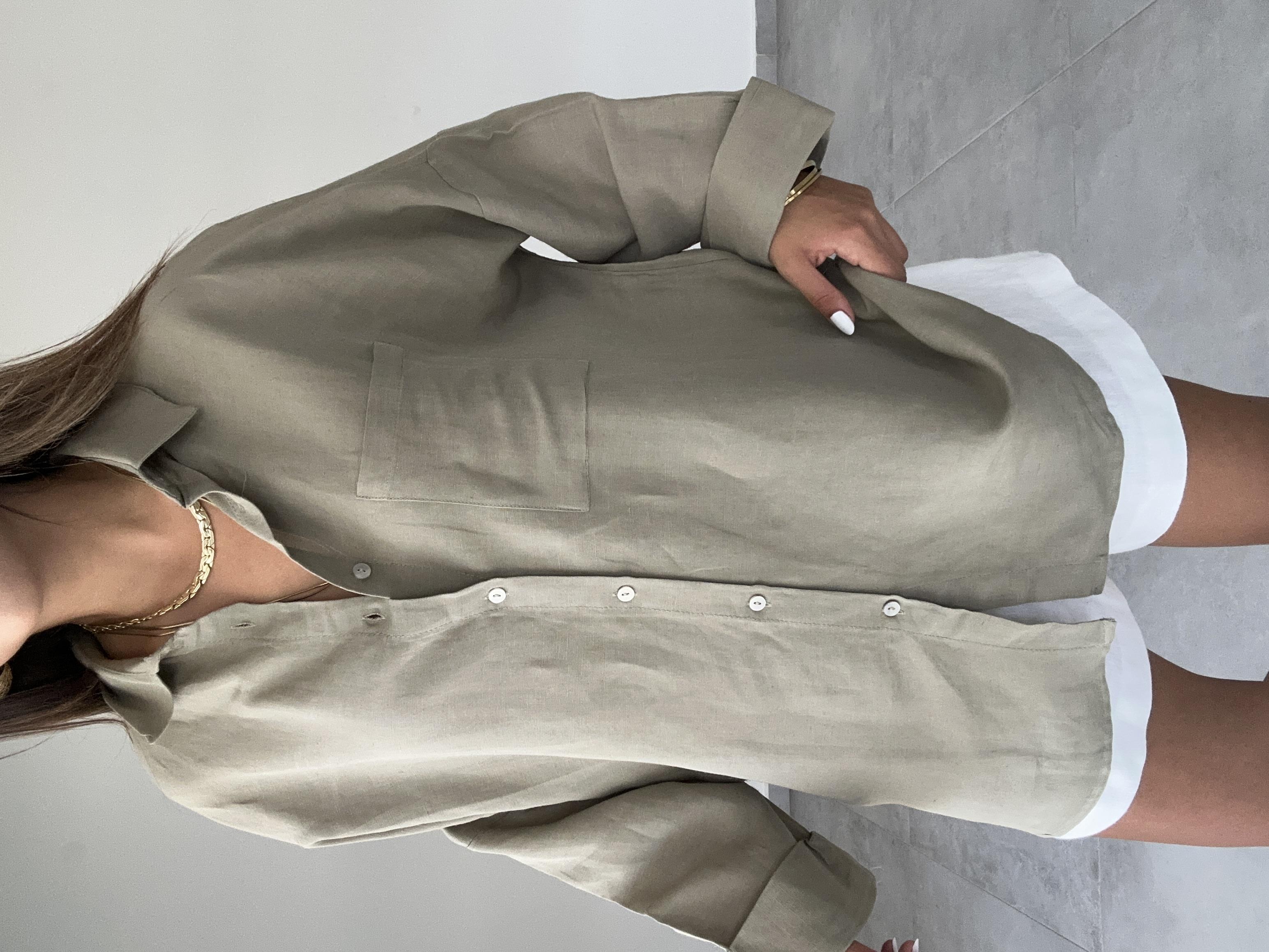 Haki Oversize Keten Gömlek