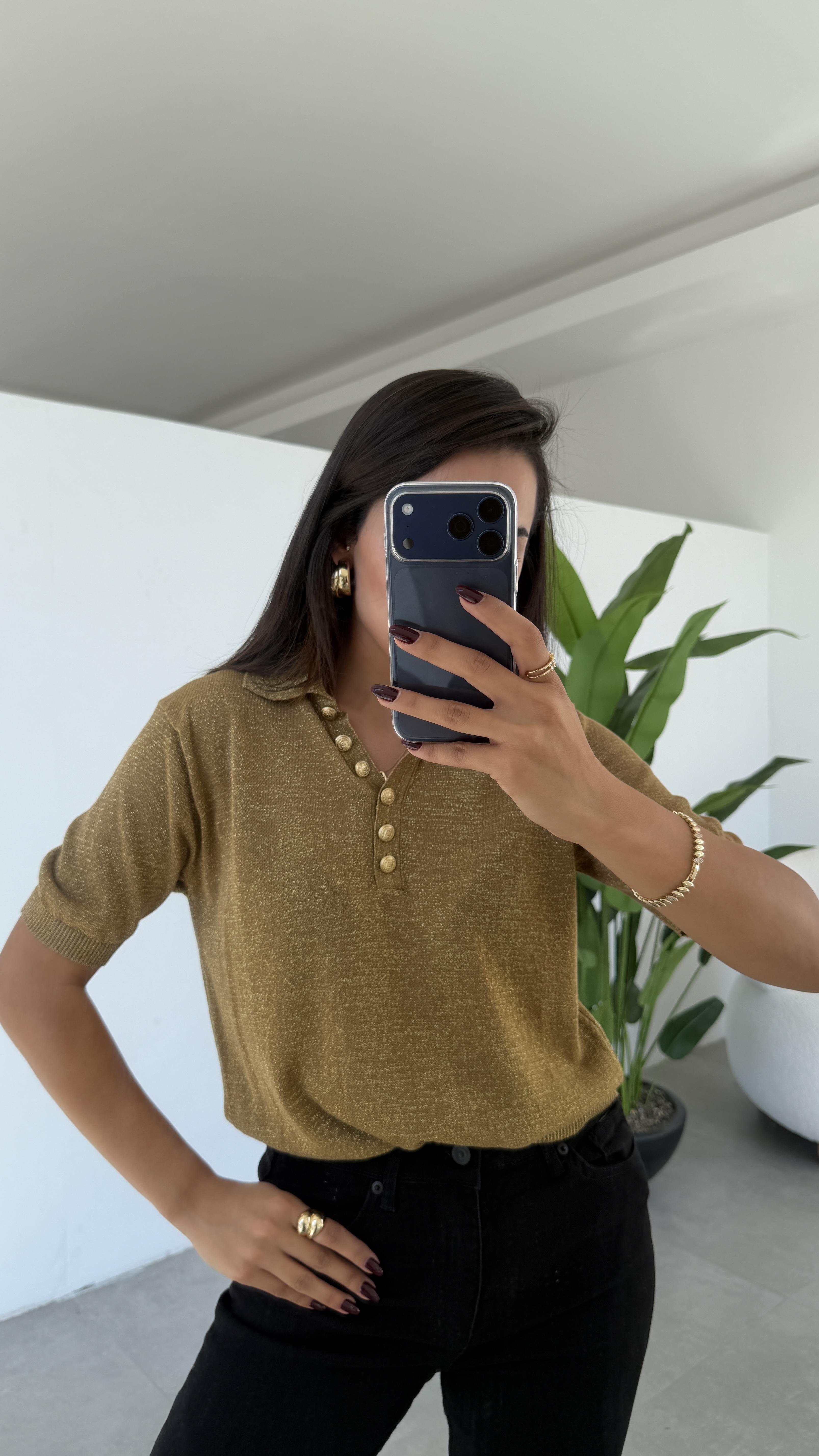 Haki Simli Triko Bluz