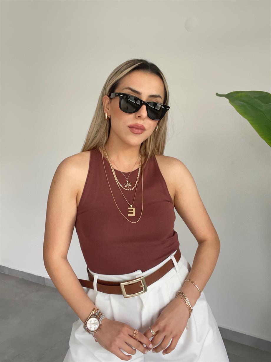 Halter Yaka Kahve Bluz