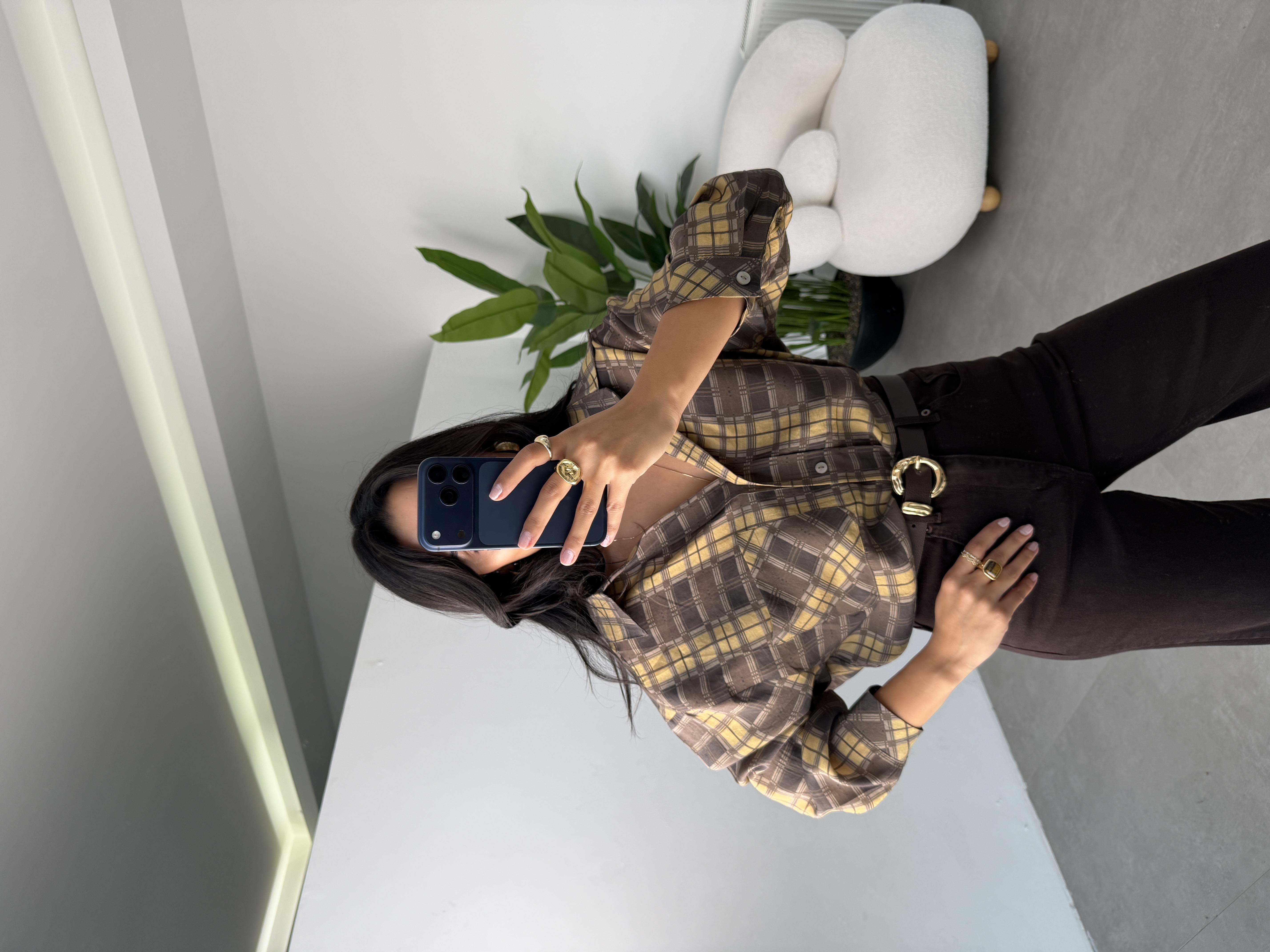 Hardal Baskılı Oversize Gömlek