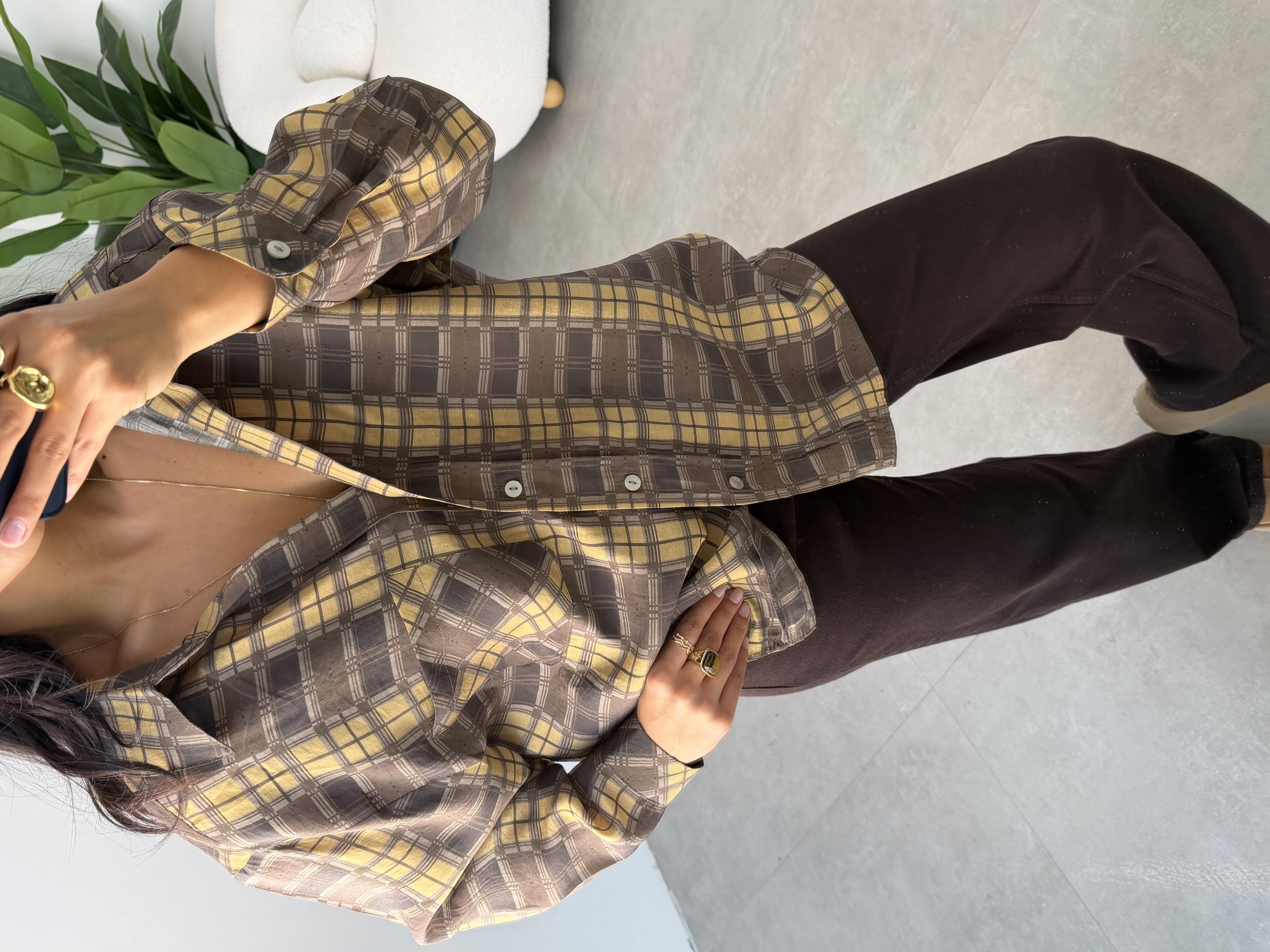 Hardal Baskılı Oversize Gömlek