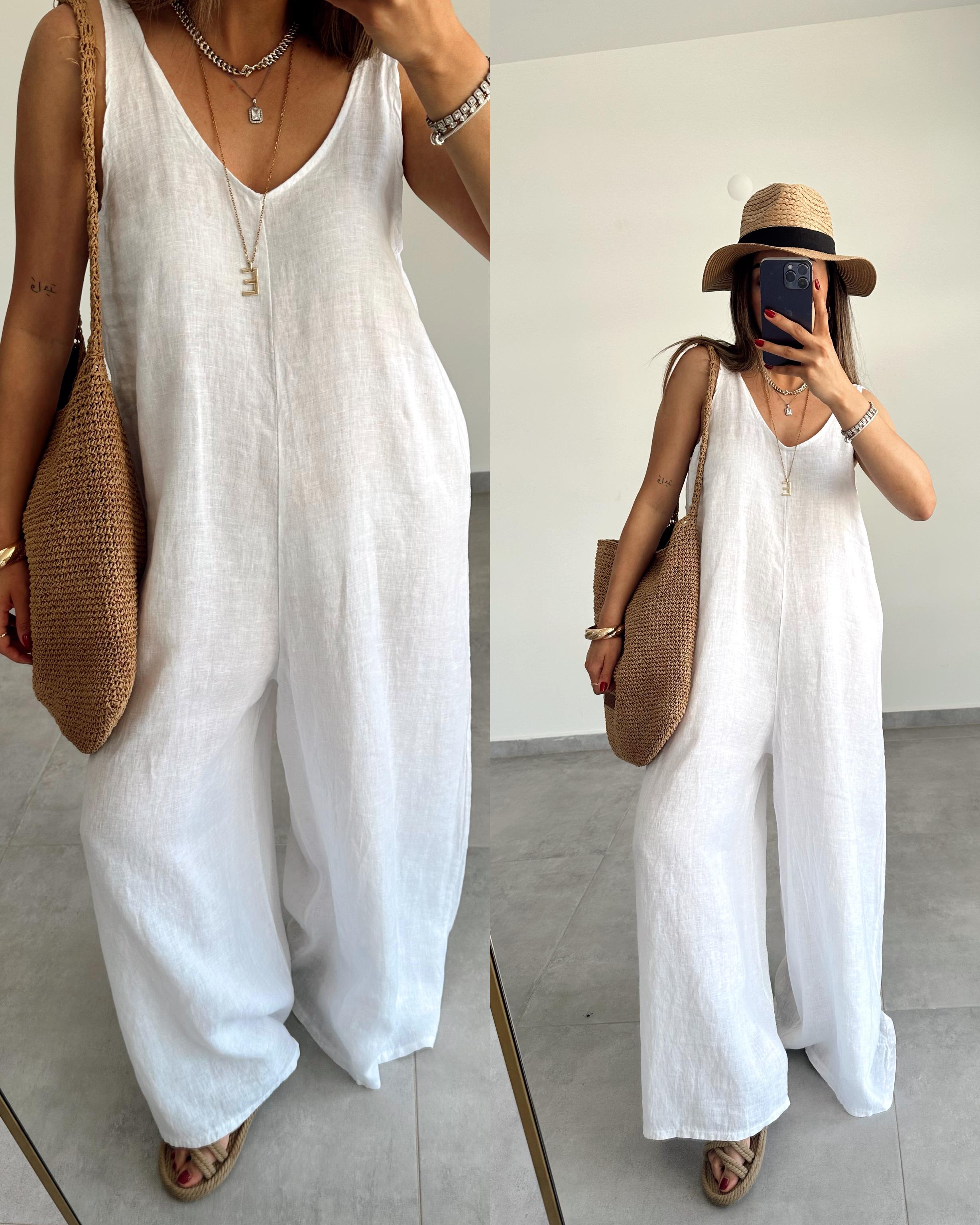 HELEN Bohem Beyaz Keten Tulum