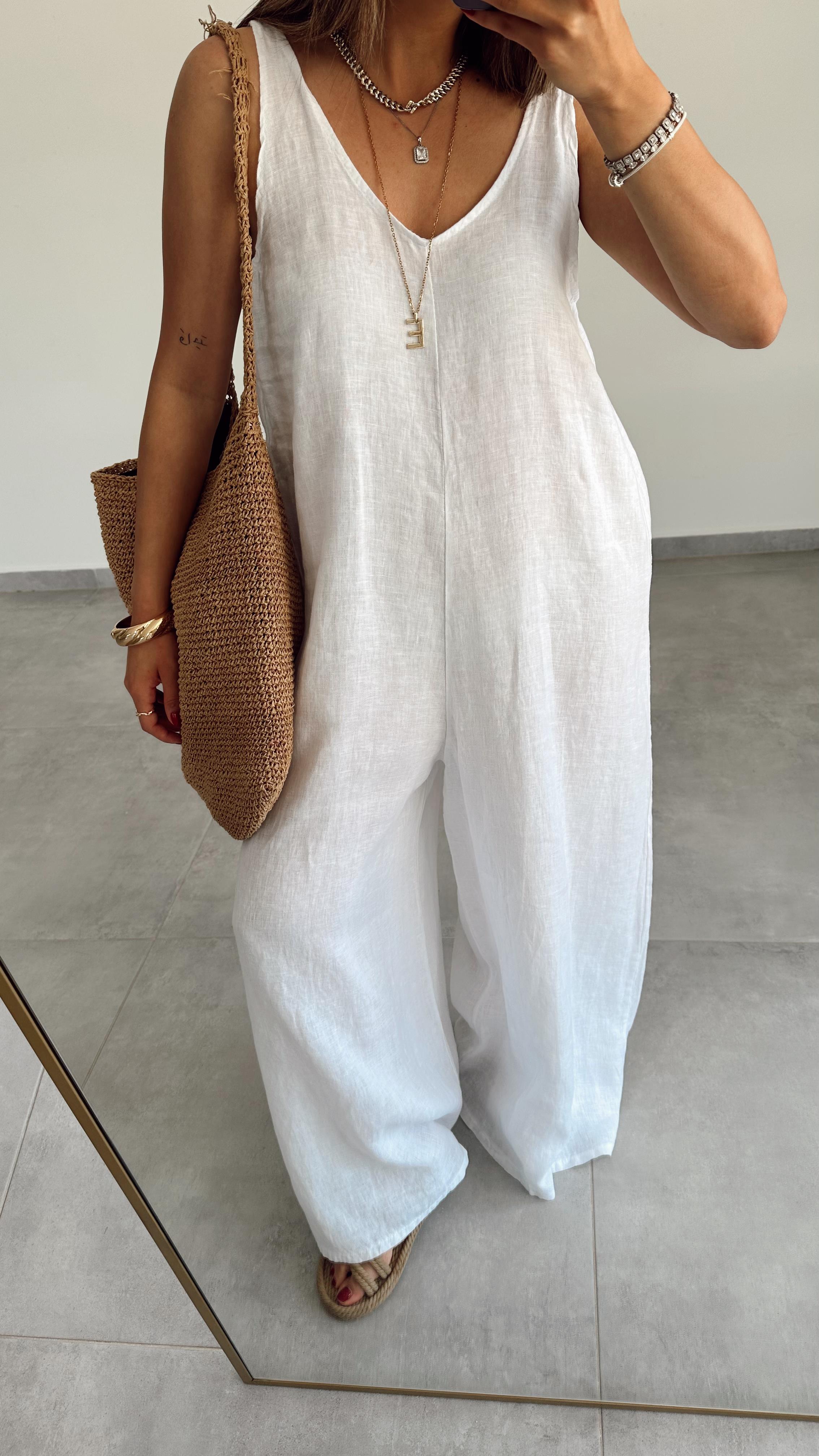 HELEN Bohem Beyaz Keten Tulum