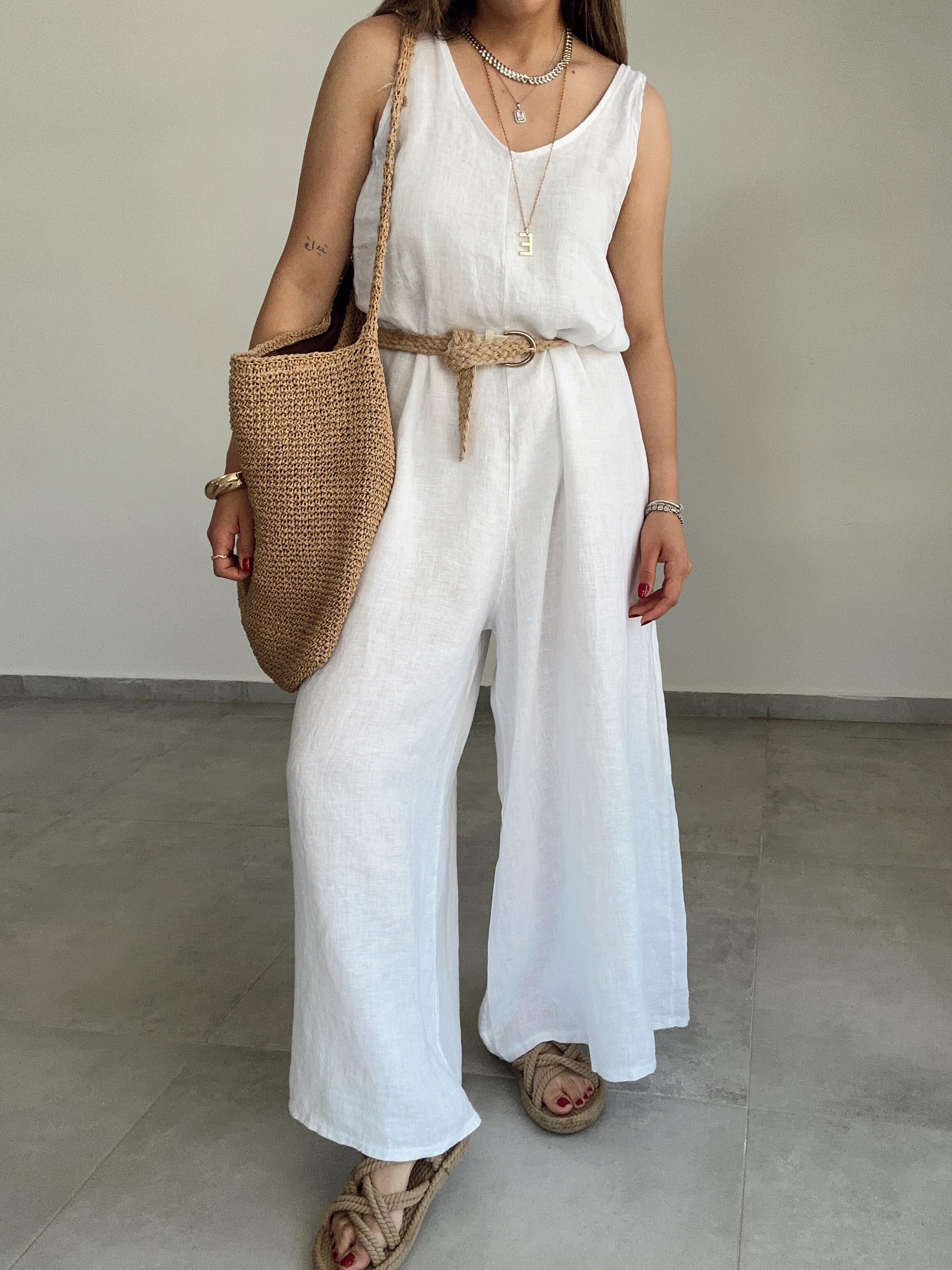 HELEN Bohem Beyaz Keten Tulum