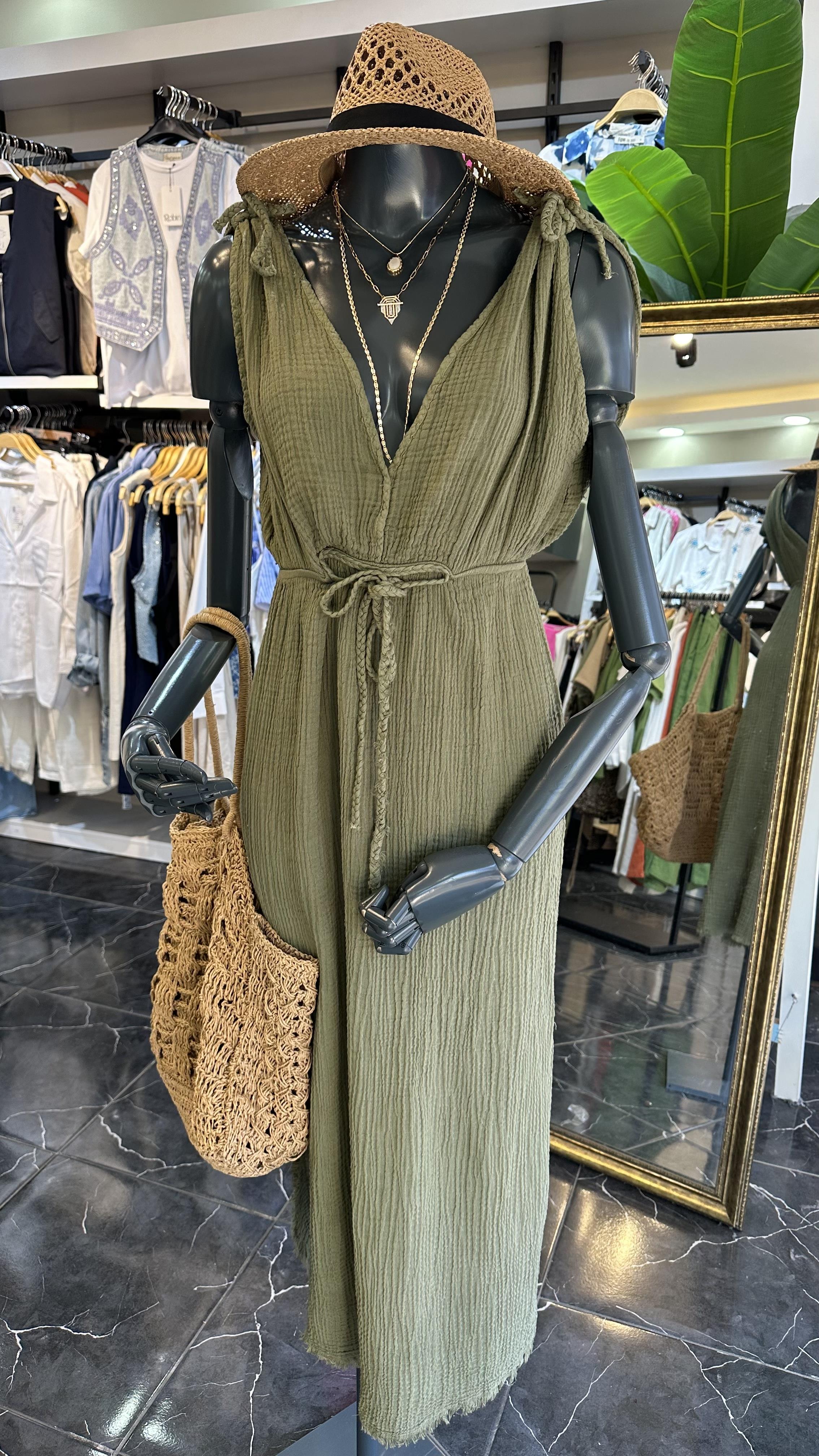 Helen Haki Müslin Elbise