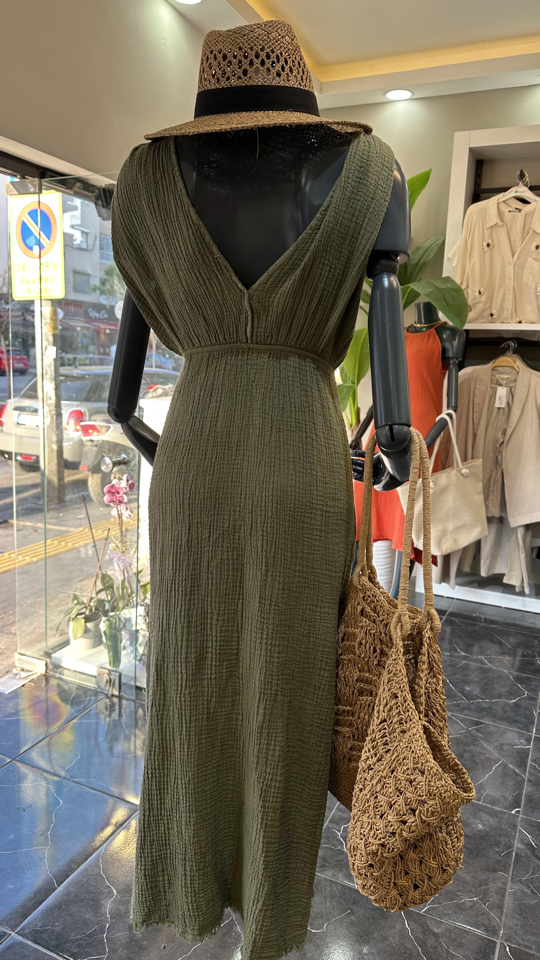 Helen Haki Müslin Elbise