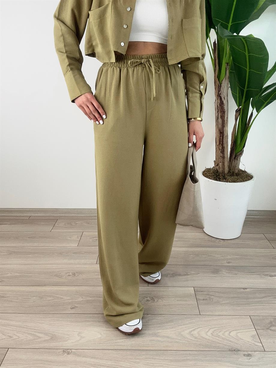 Helen Keten Gömlek Pantolon Takım-Olive