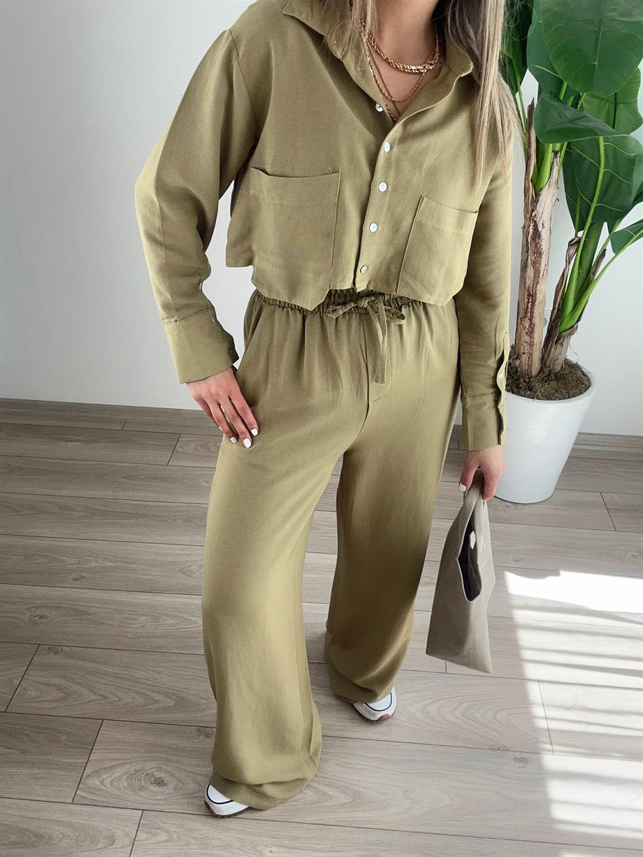 Helen Keten Gömlek Pantolon Takım-Olive