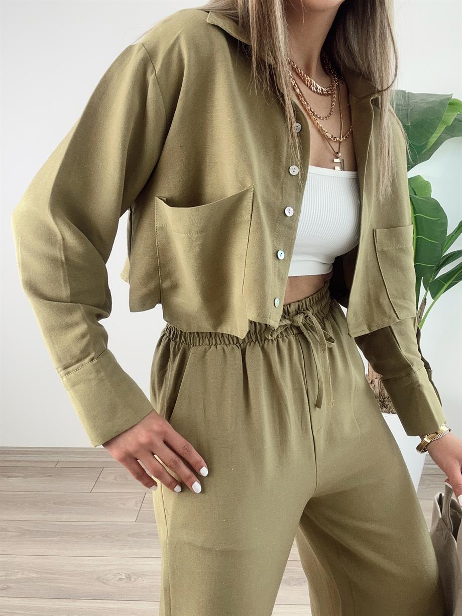 Helen Keten Gömlek Pantolon Takım-Olive