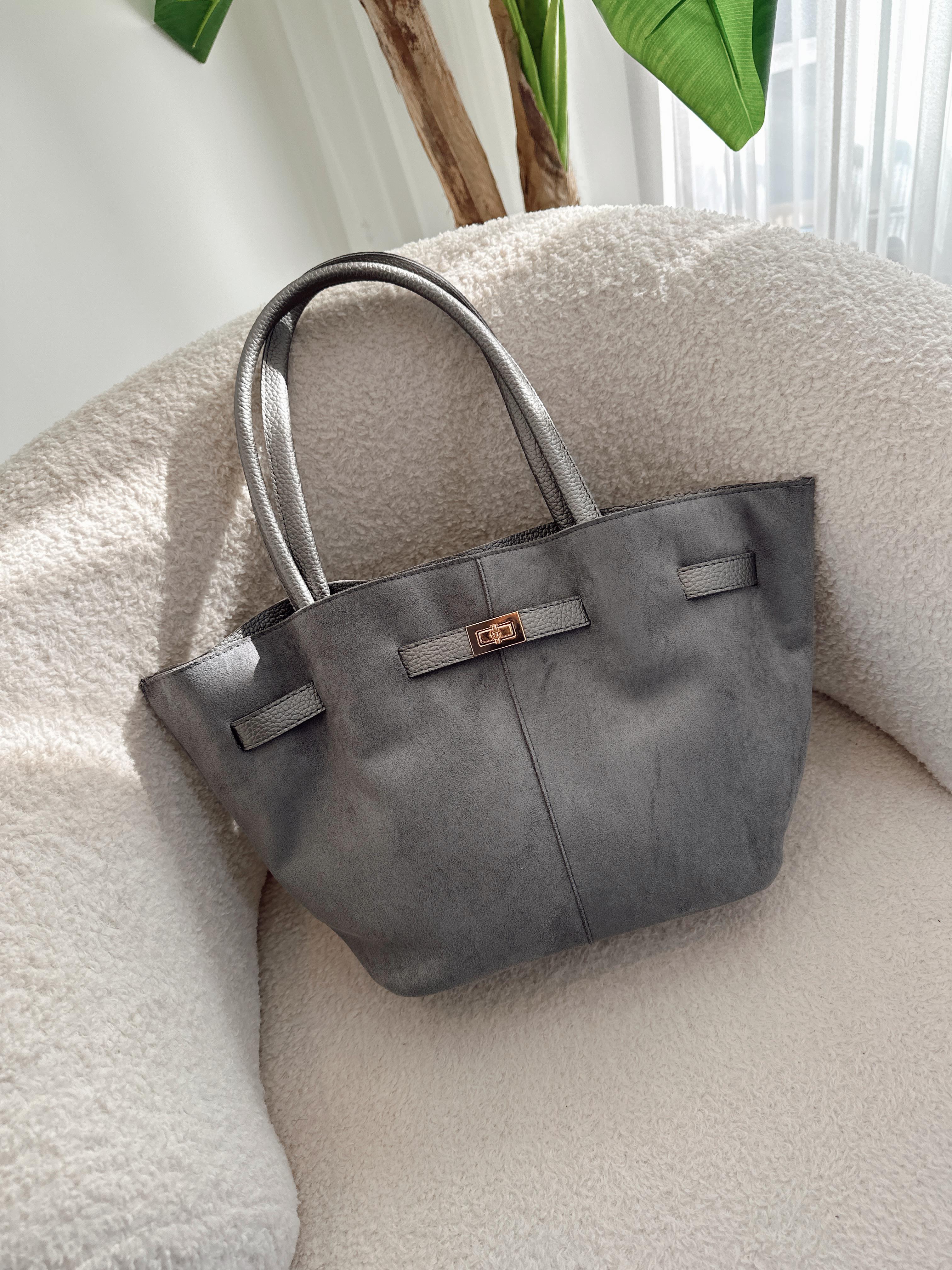 Helena Gri Süet Model El Ve Kadın Omuz Çantası