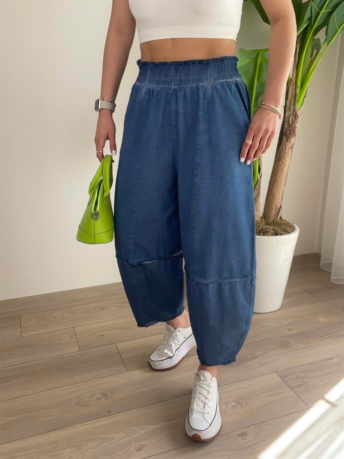 Hendy İndigo Yıkamalı Şalvar Pantolon