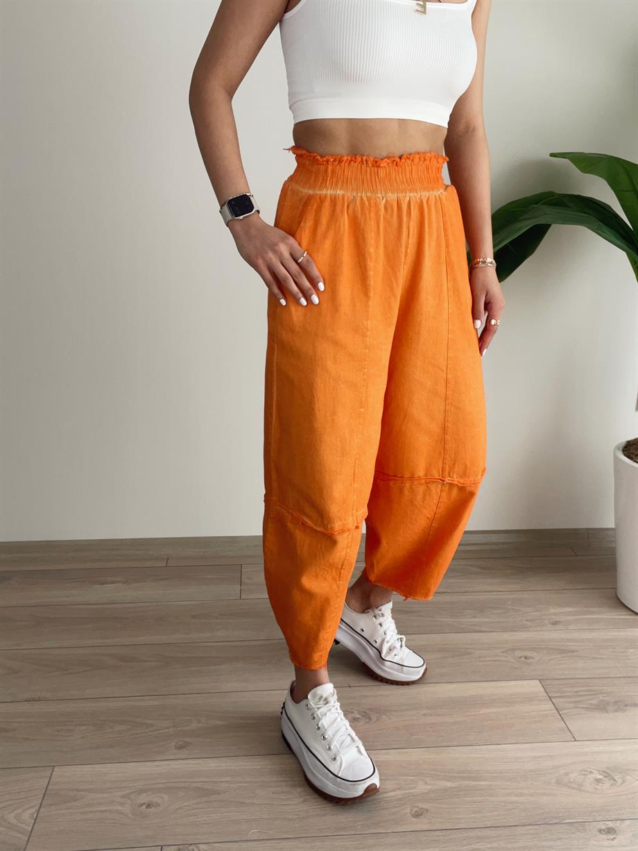 Hendy Turuncu Yıkamalı Şalvar Pantolon