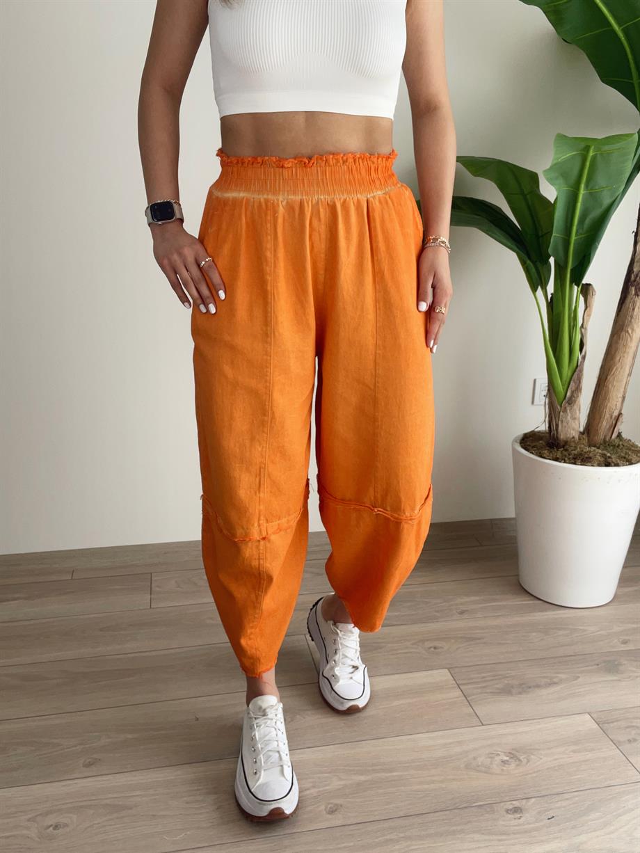 Hendy Turuncu Yıkamalı Şalvar Pantolon