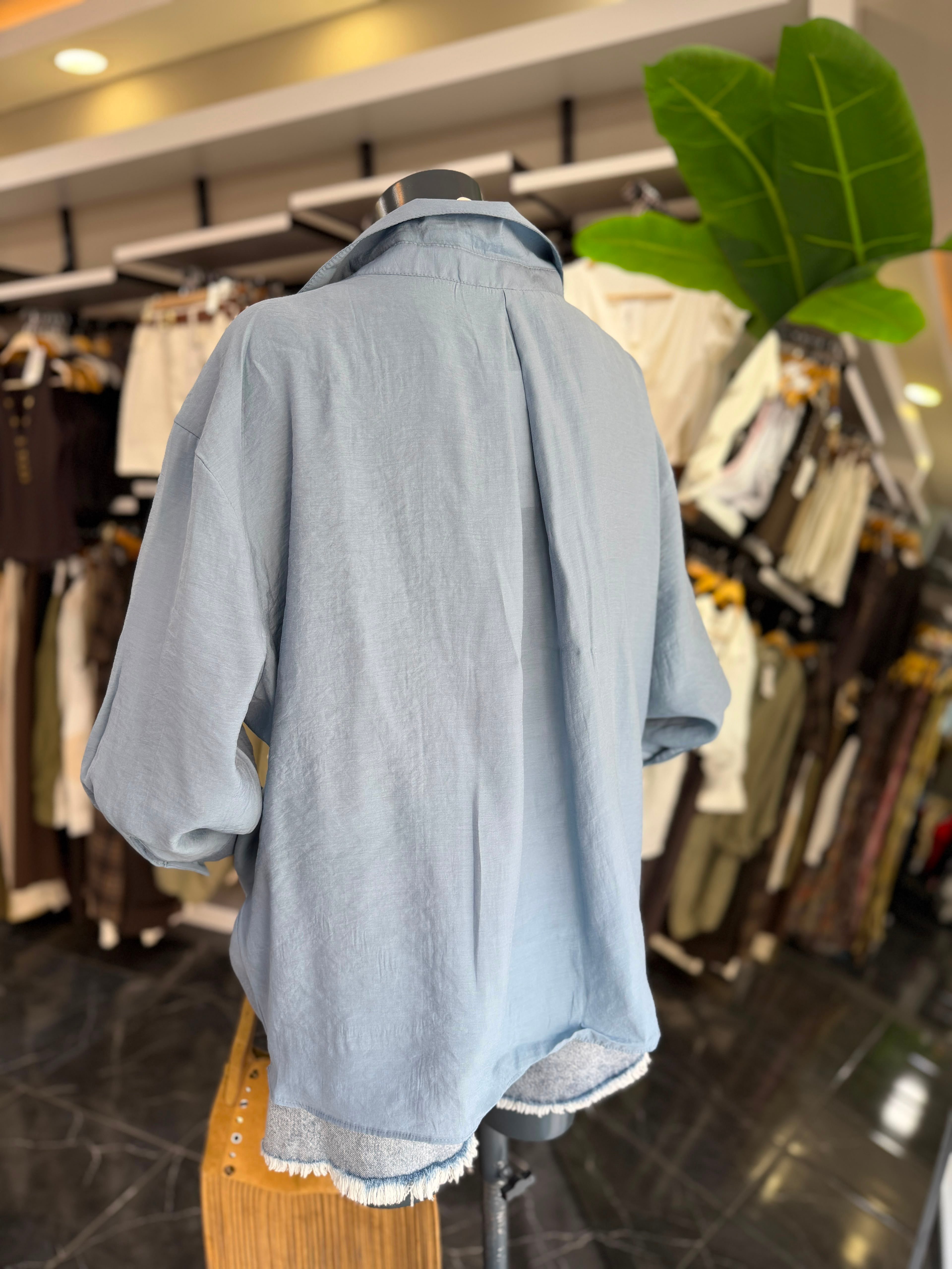 İndigo Düşük Omuz Oversize Gömlek