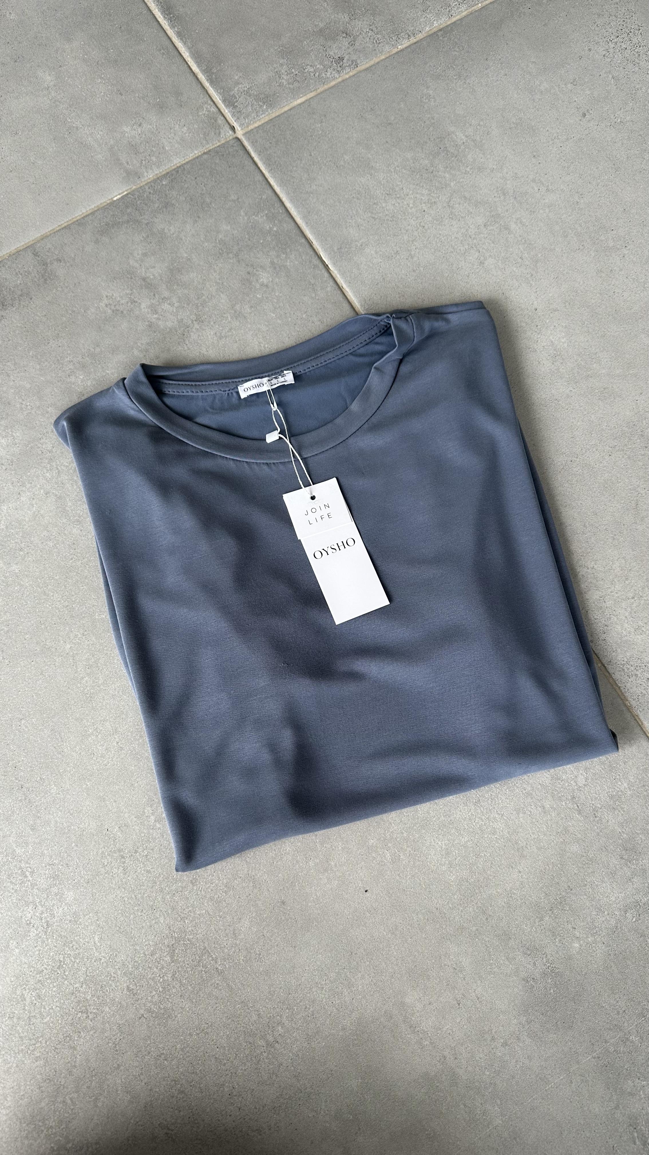 İndigo Modal Kumaş Bisiklet Yaka Tişört