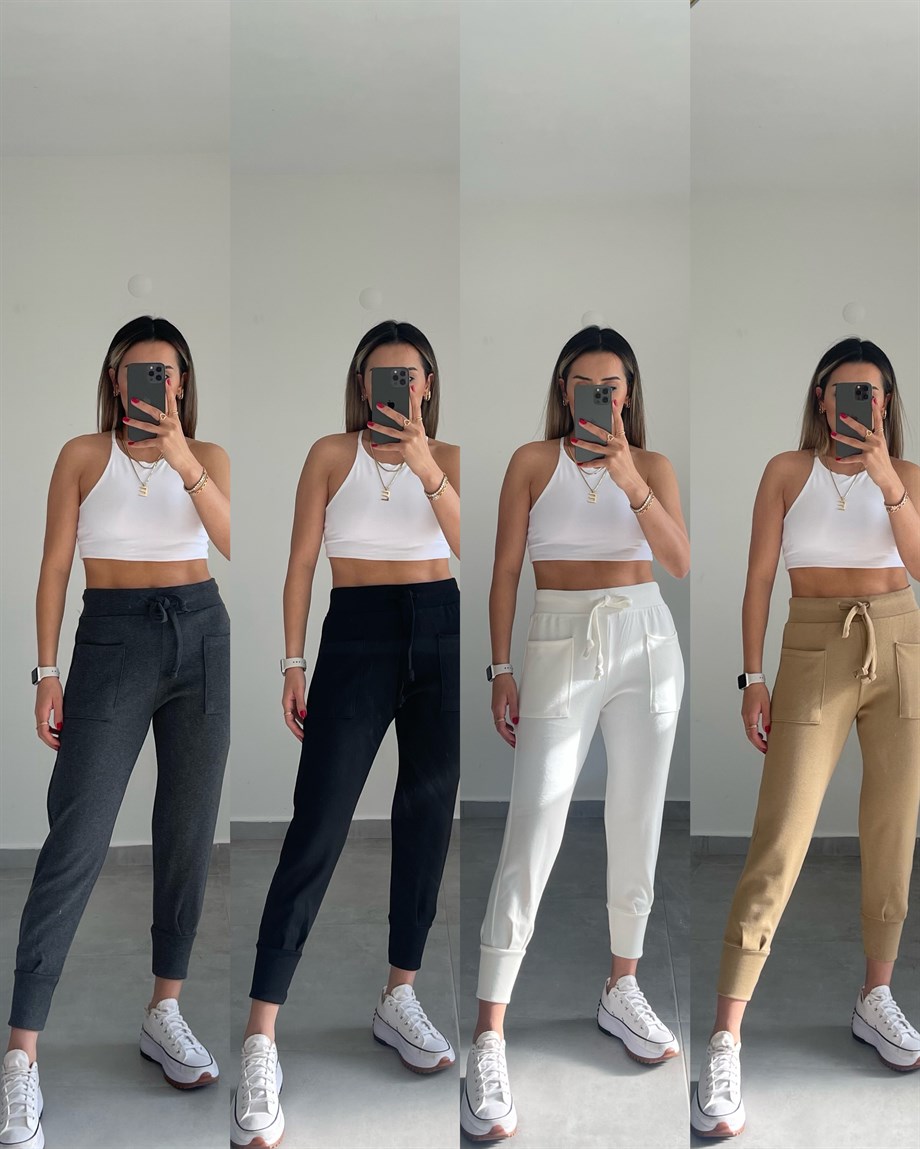 İp Bağlamalı Camel Cep Detay Salaş Triko Eşofman