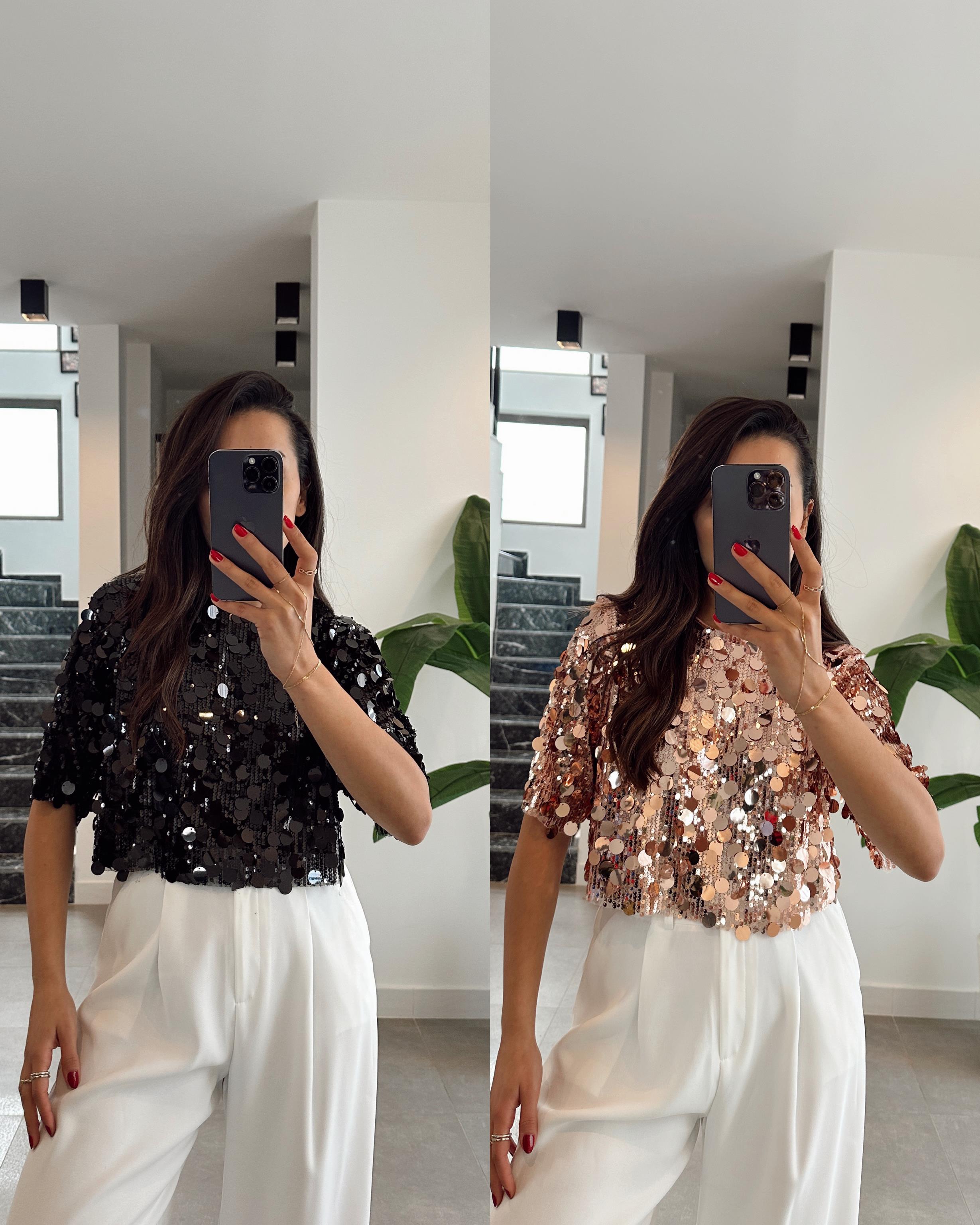 İri Pullu Siyah Bluz