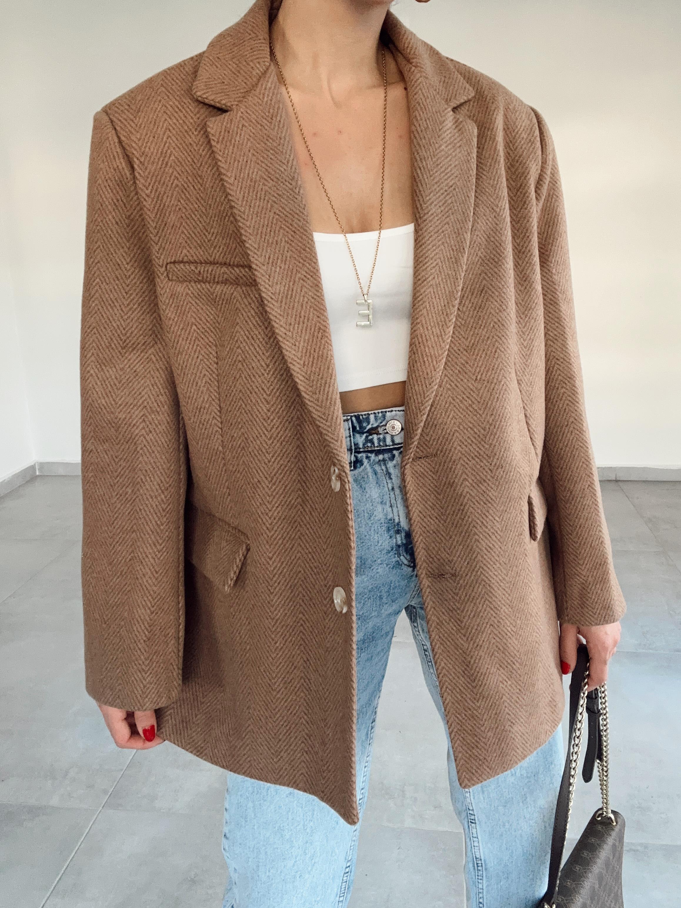 Kahve Balık Sırtı Ceket