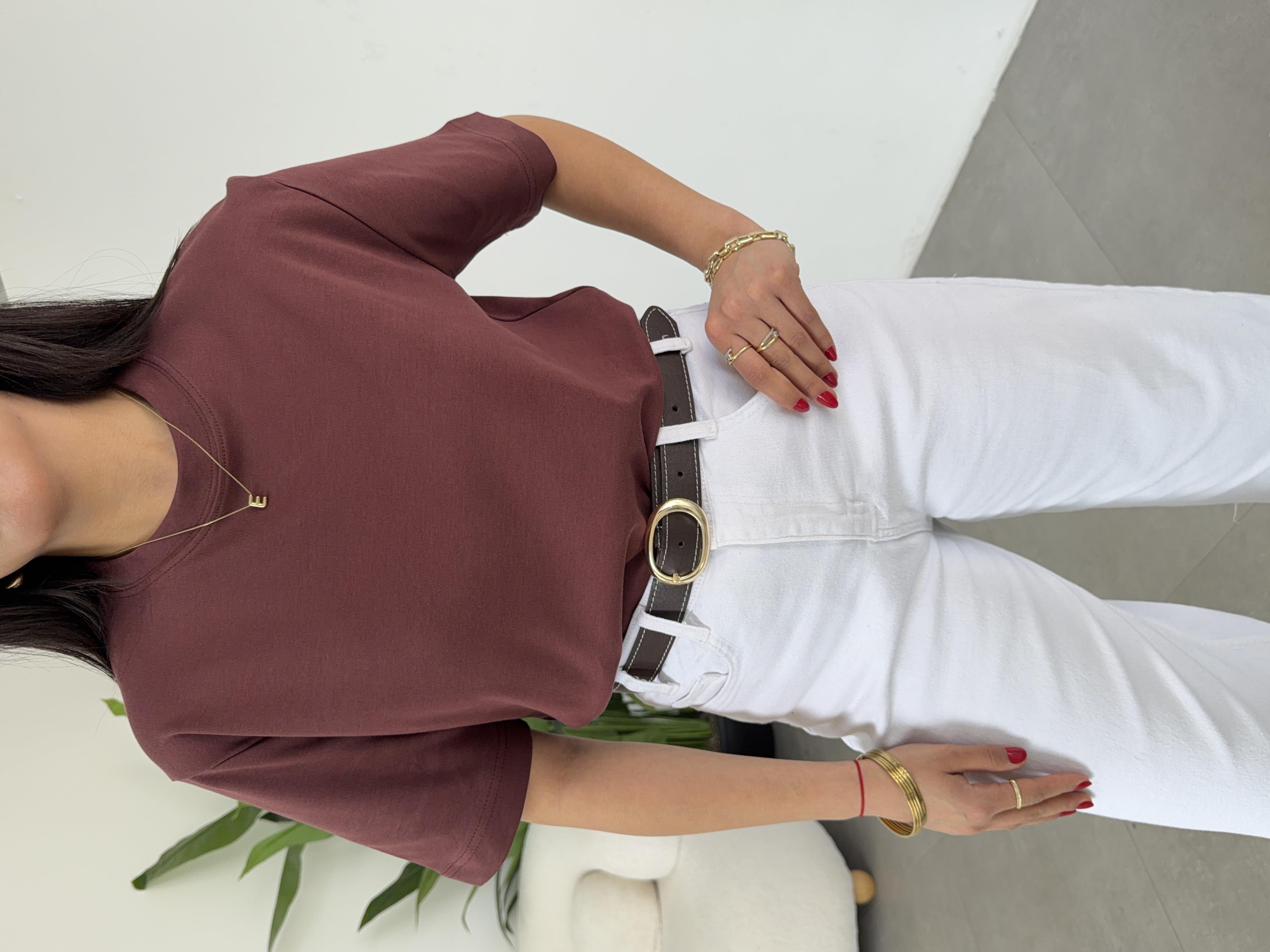 Kahve Bisiklet Yaka Cs T-Shirt