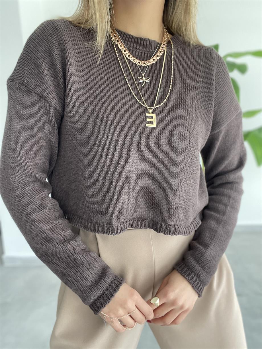 Kahve Bisiklet Yaka Triko