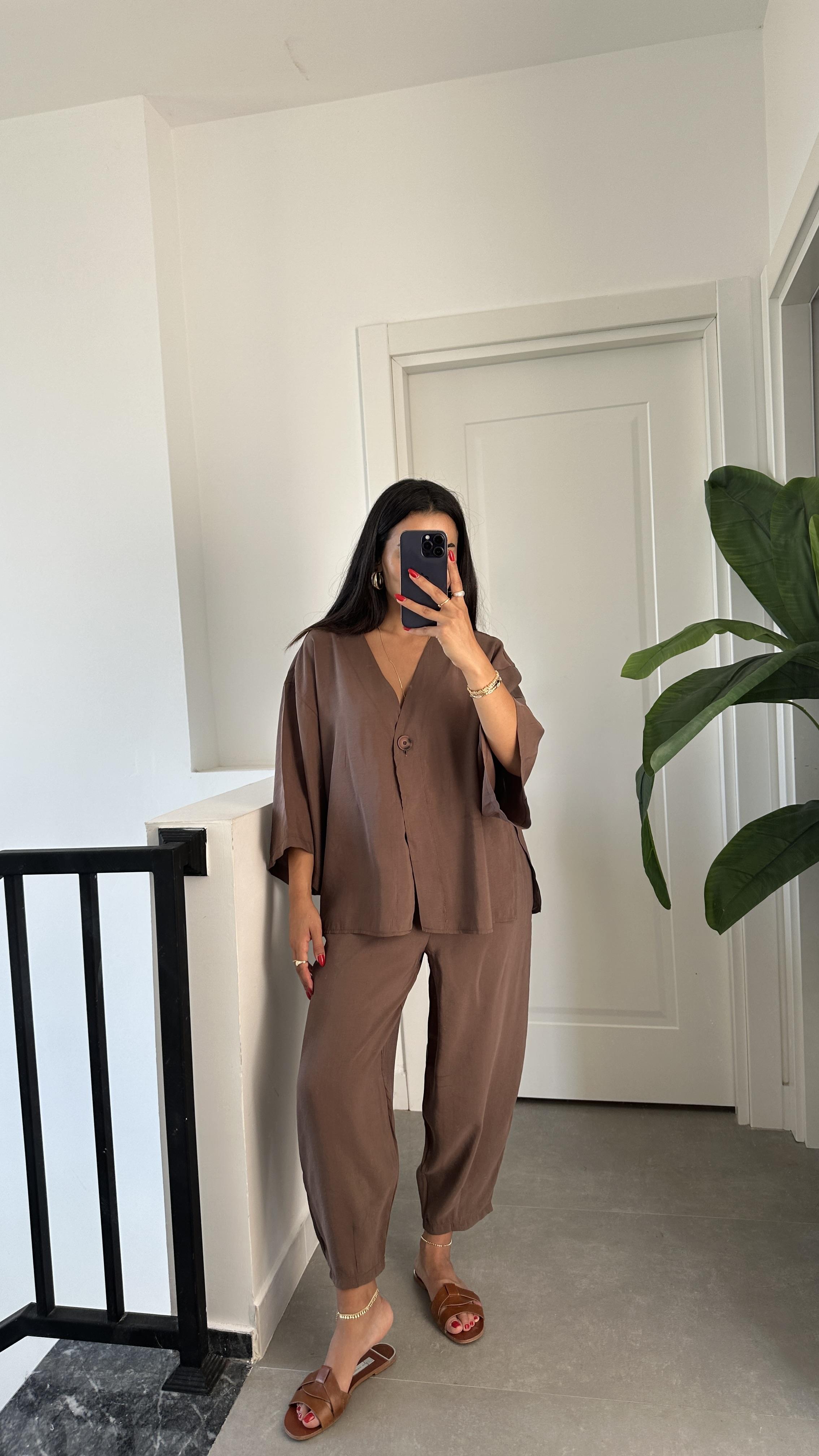 Kahve Bluz Pantolon Takım