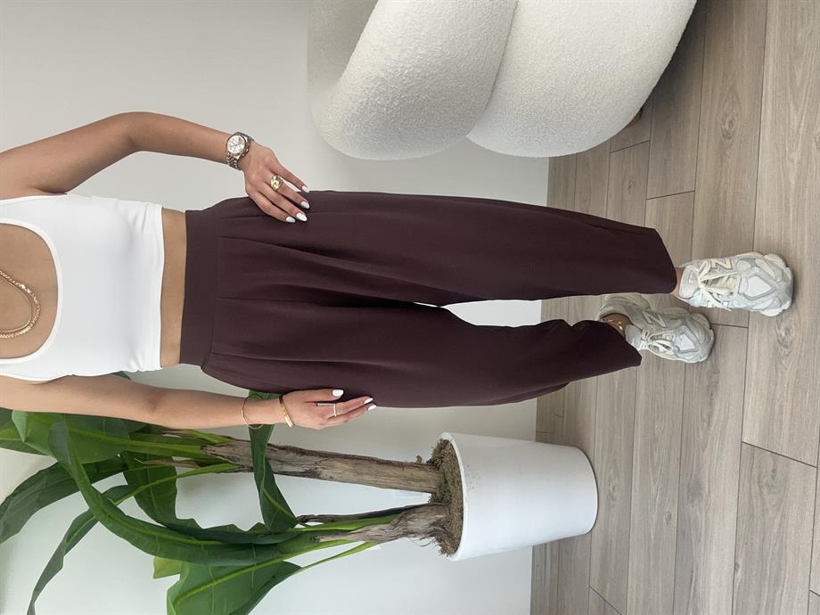 Kahve Bombeli Yandan Fermuarlı Pantolon