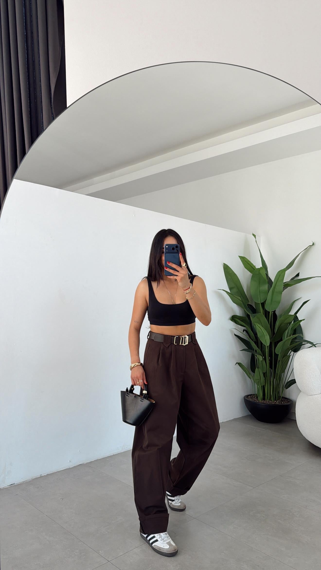 Kahve Çift Pile Gabardin Pantolon