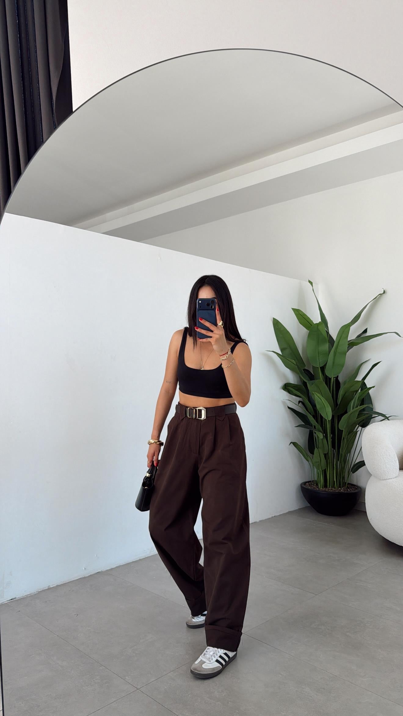 Kahve Çift Pile Gabardin Pantolon