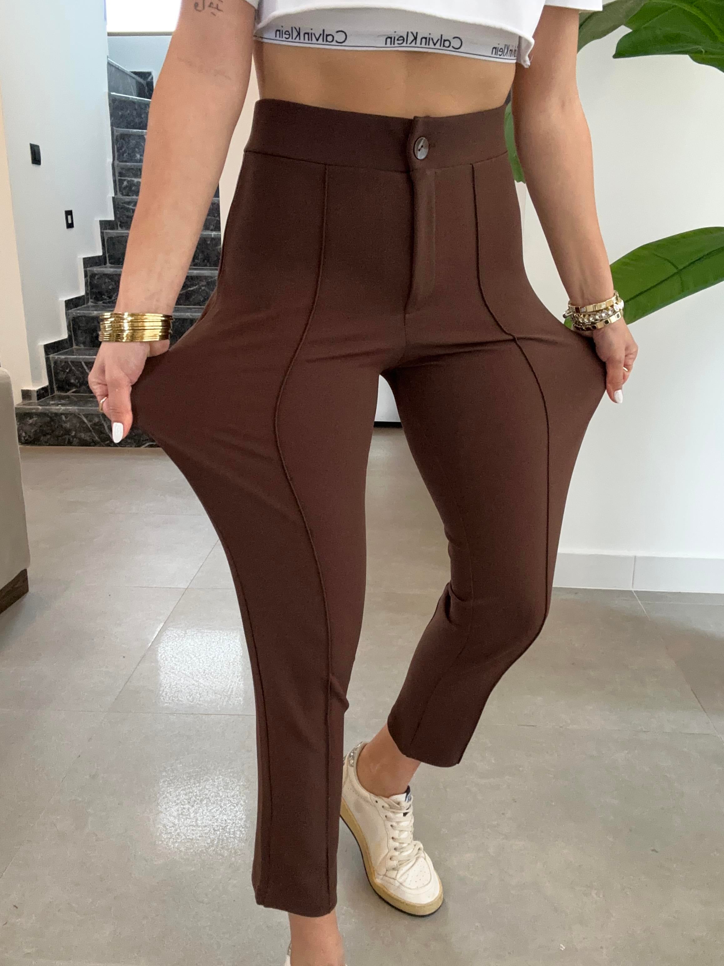 Kahve Çimalı Dar Paça Pantolon