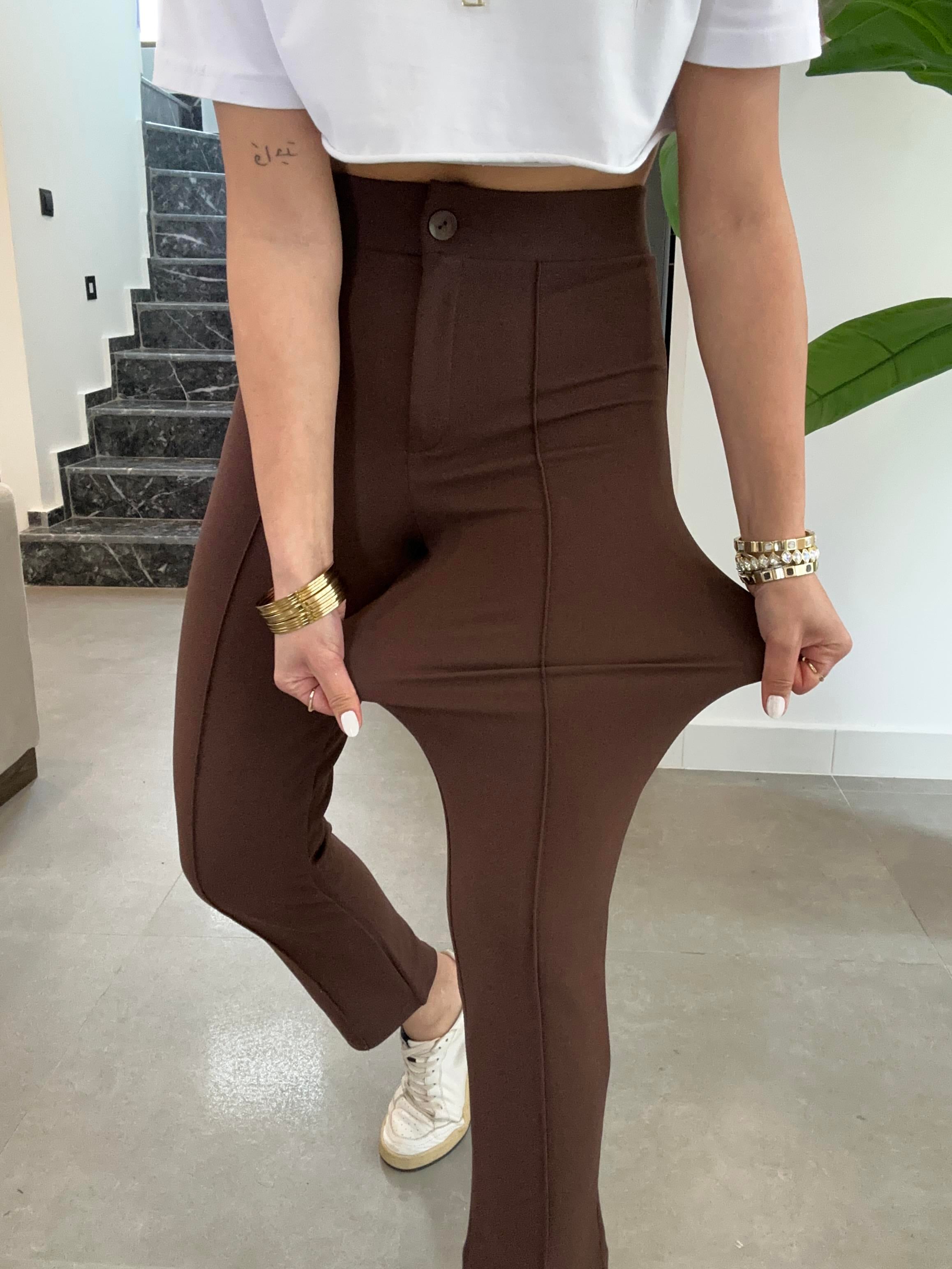 Kahve Çimalı Dar Paça Pantolon