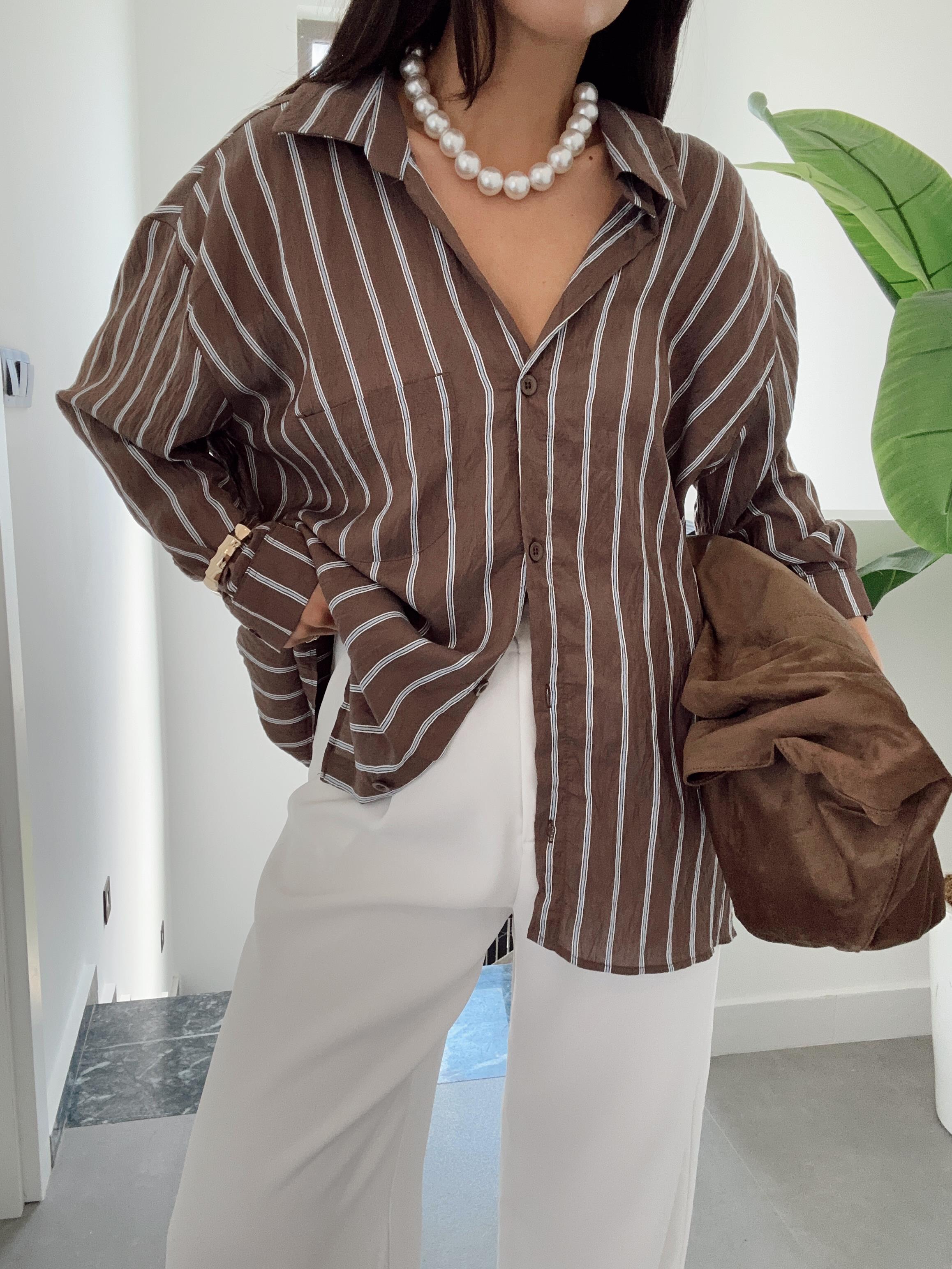Kahve Çizgili Kraş Gömlek