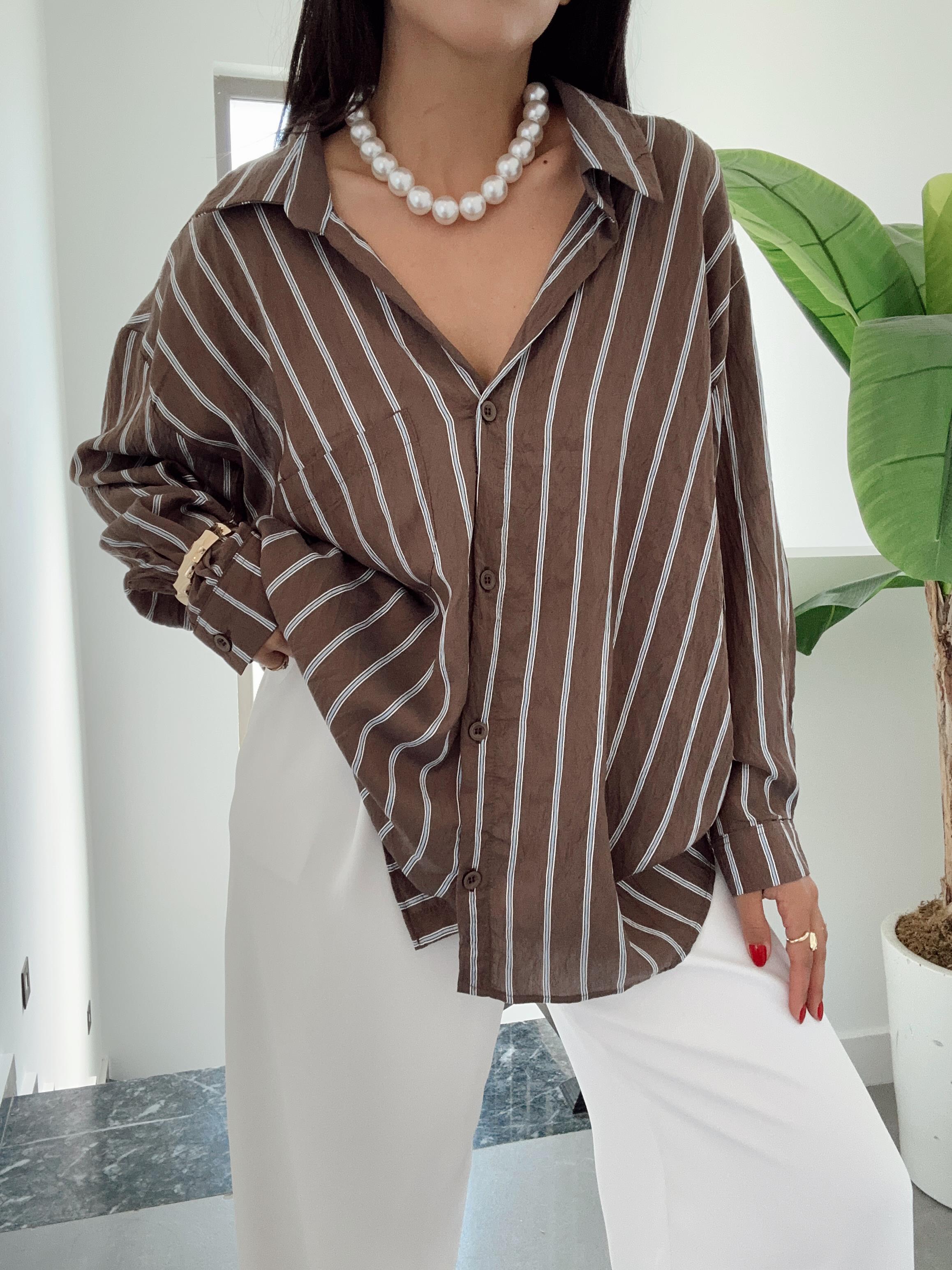 Kahve Çizgili Kraş Gömlek