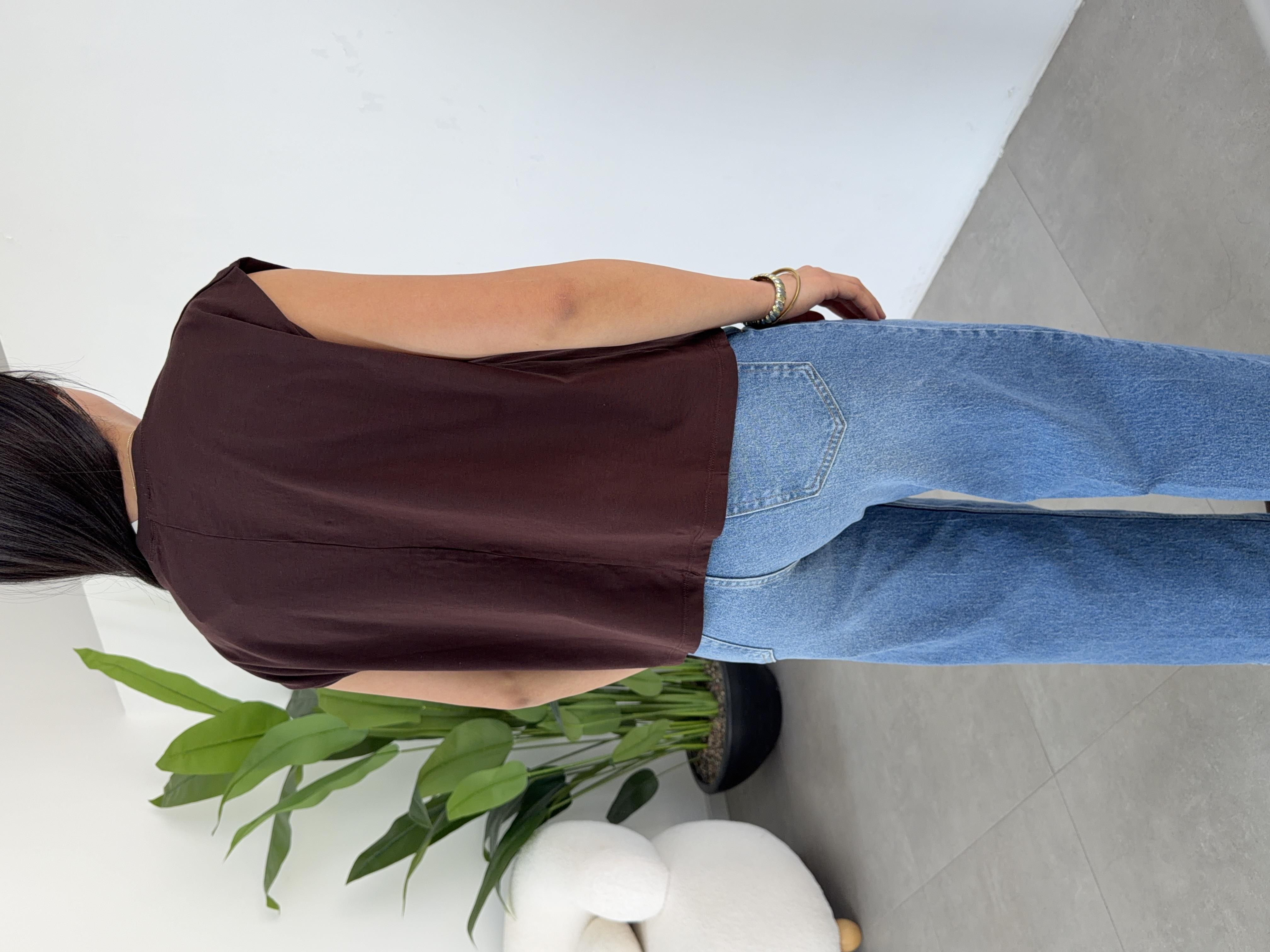 Kahve Cutwork Nakış Detaylı Tshirt