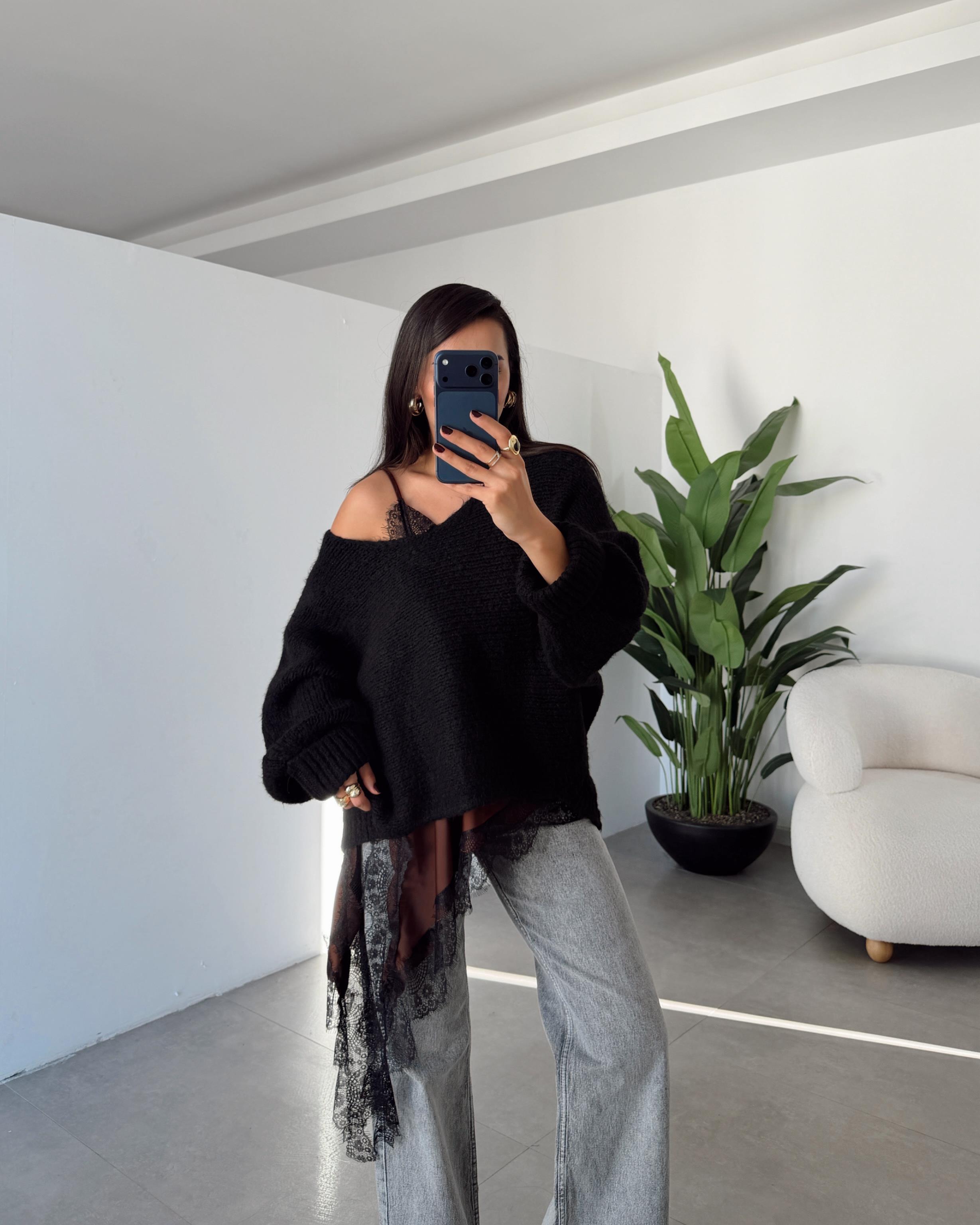 Kahve Dantel Bluz Agno