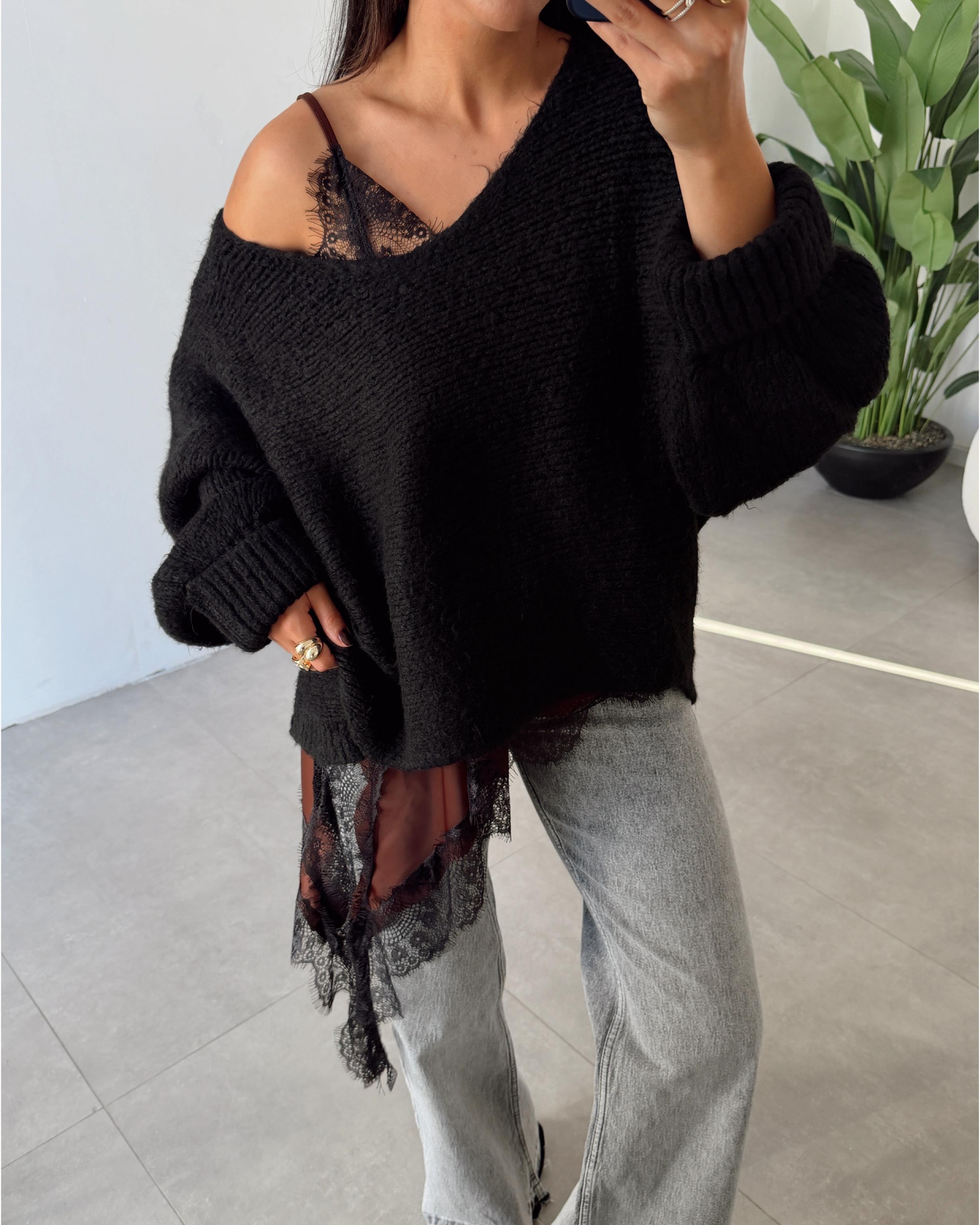 Kahve Dantel Bluz Agno