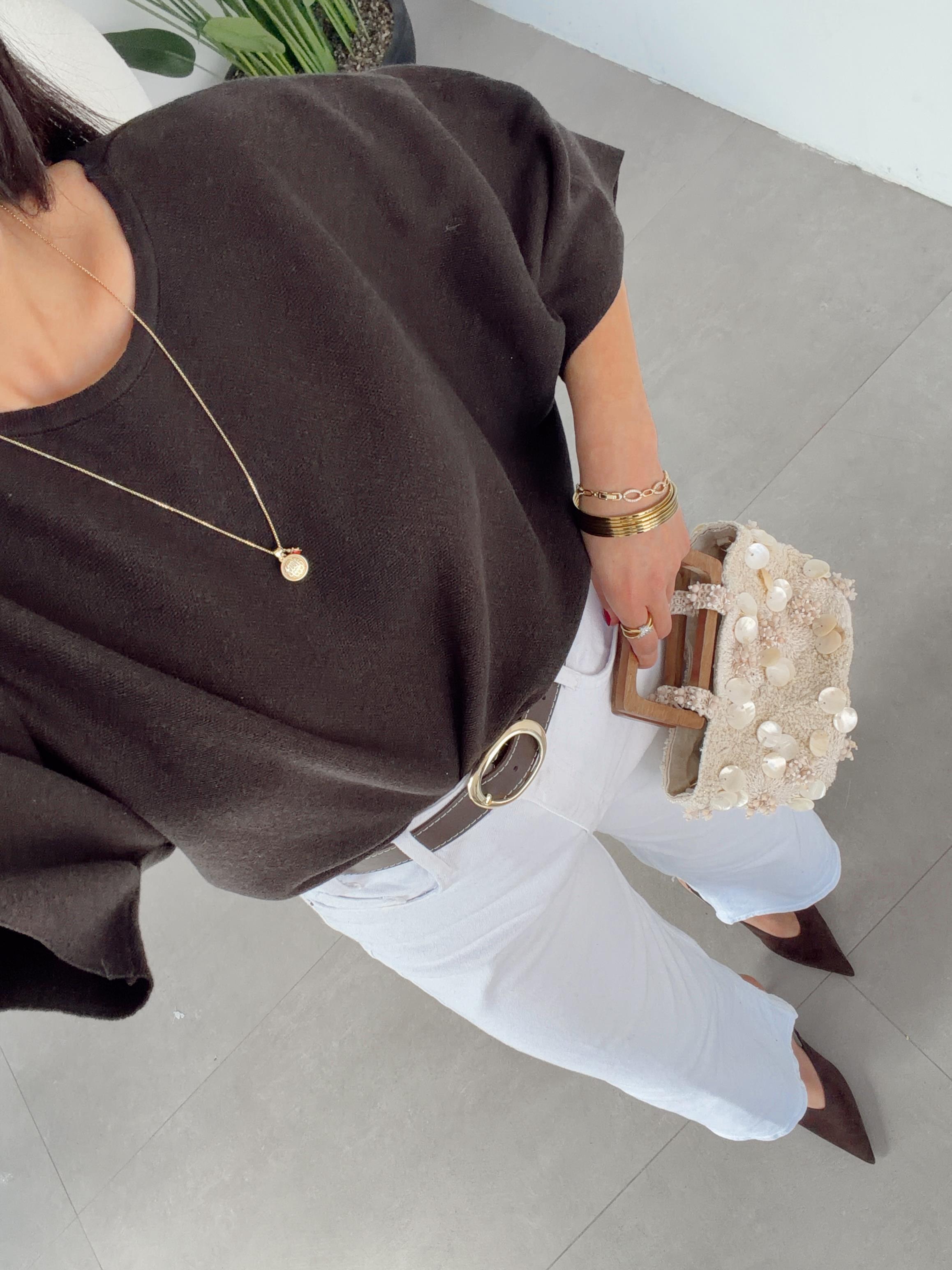 Kahve Dantel Detaylı Triko Bluz