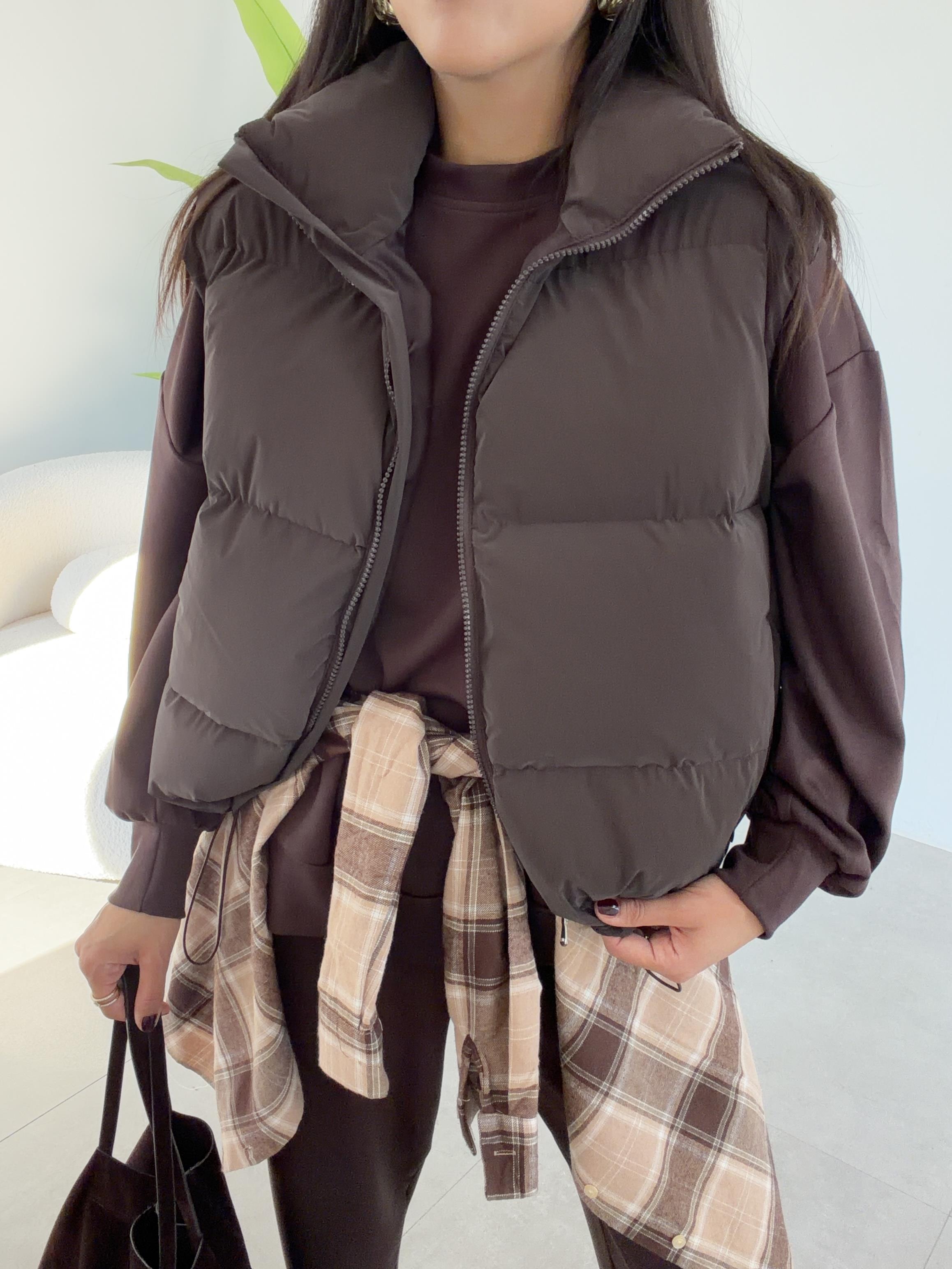 Kahve Dolumlu Dik Yaka Yelek