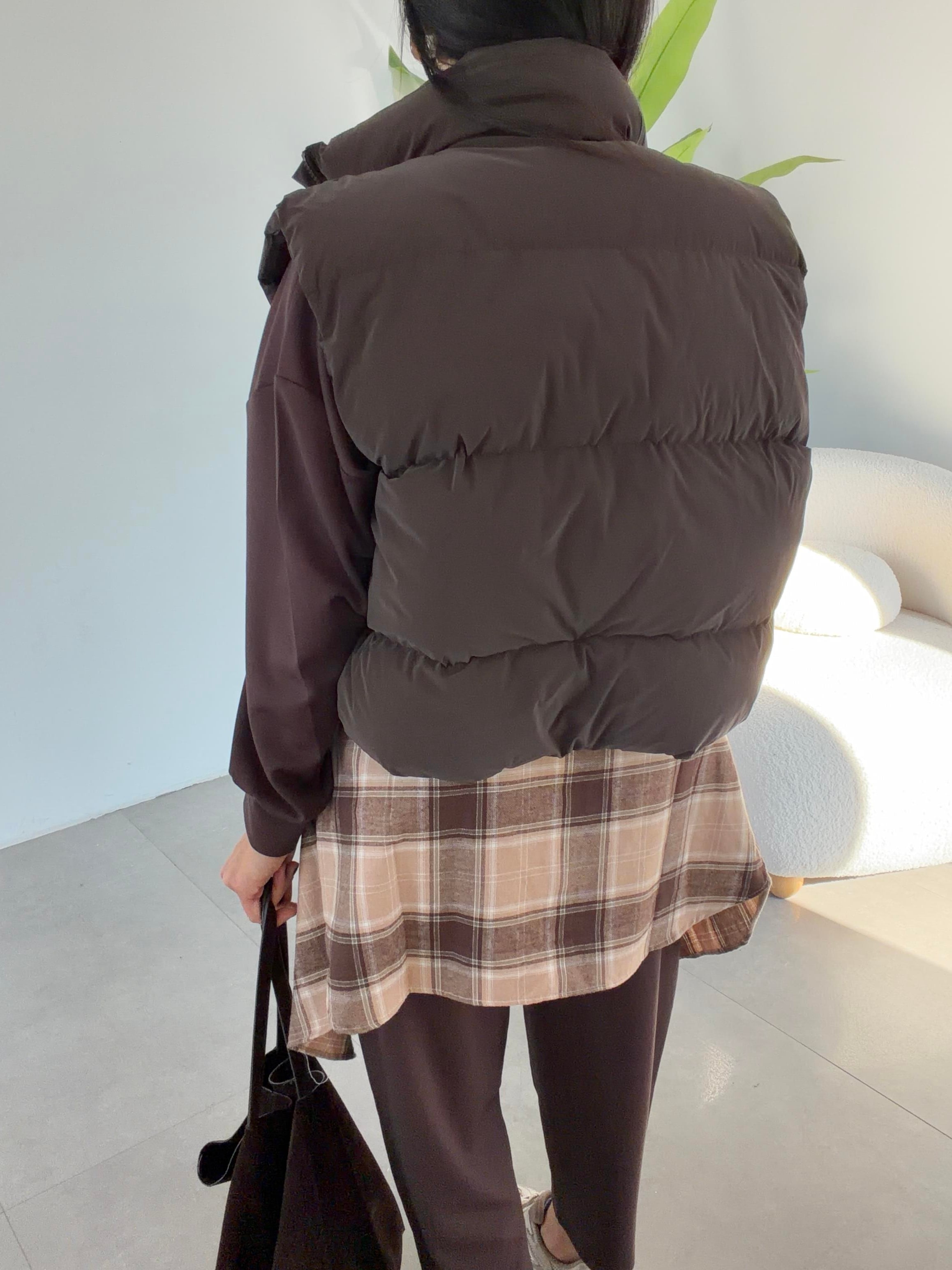 Kahve Dolumlu Dik Yaka Yelek