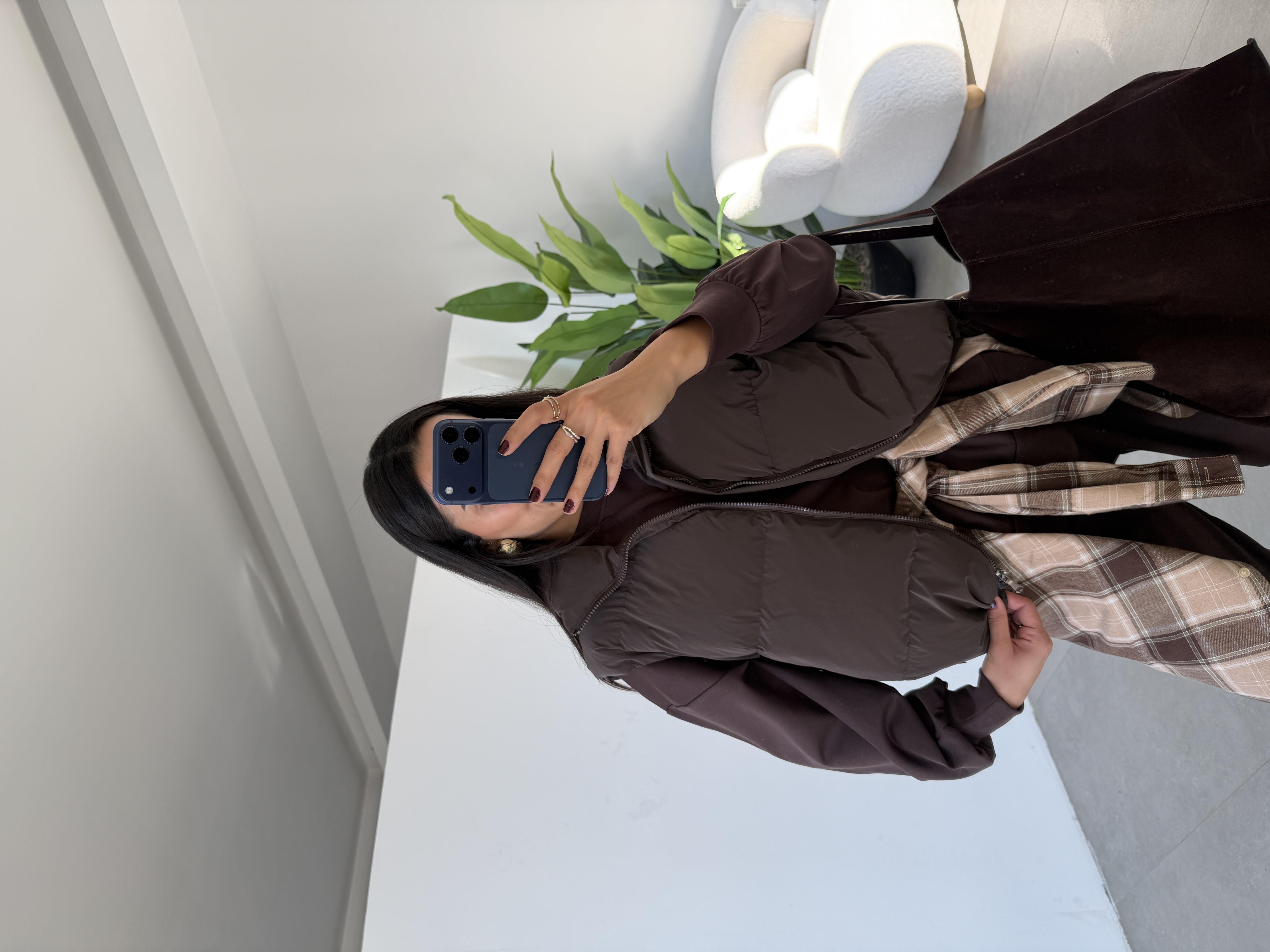 Kahve Dolumlu Dik Yaka Yelek