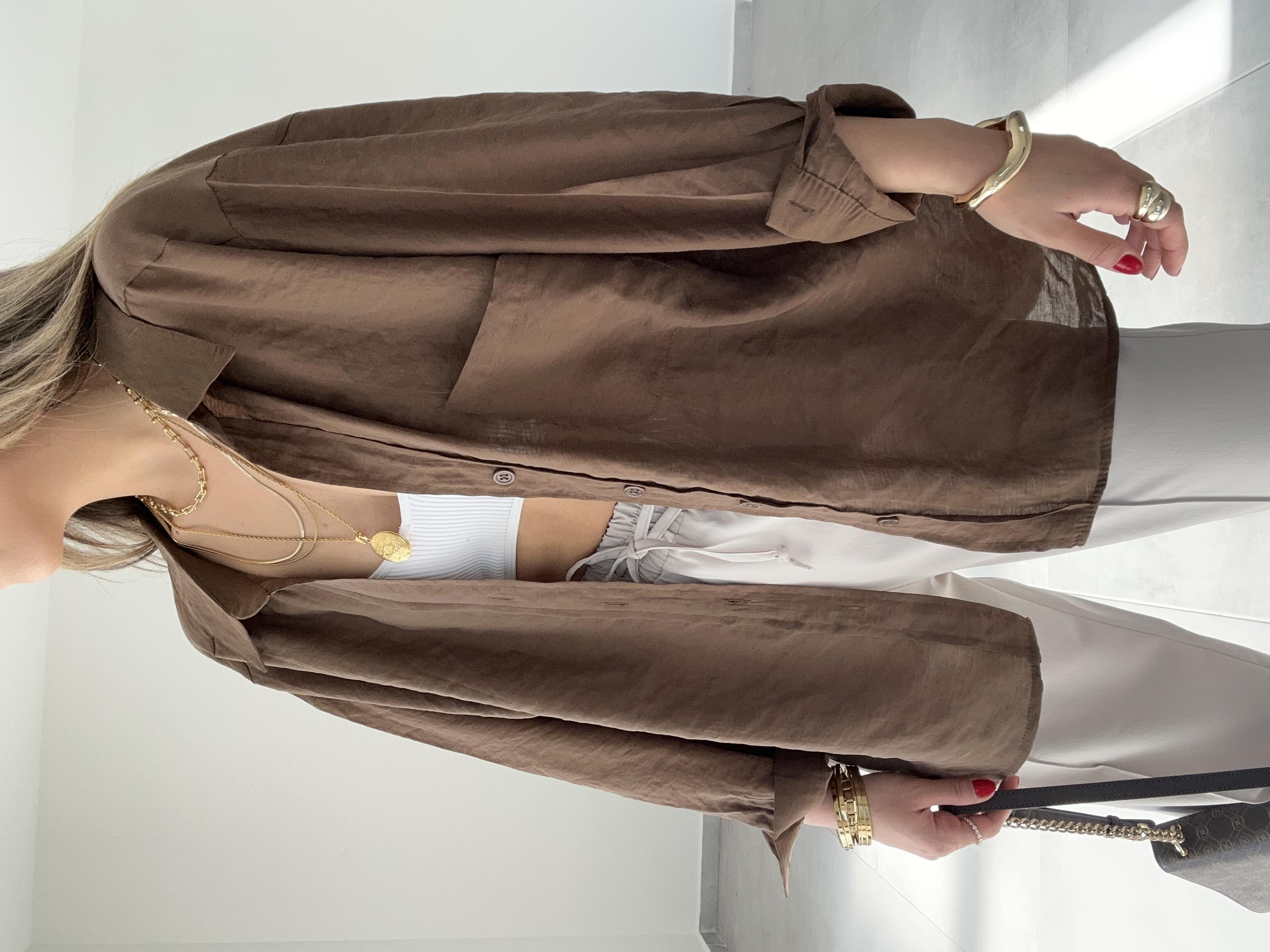 Kahve Düşük Omuz Gömlek