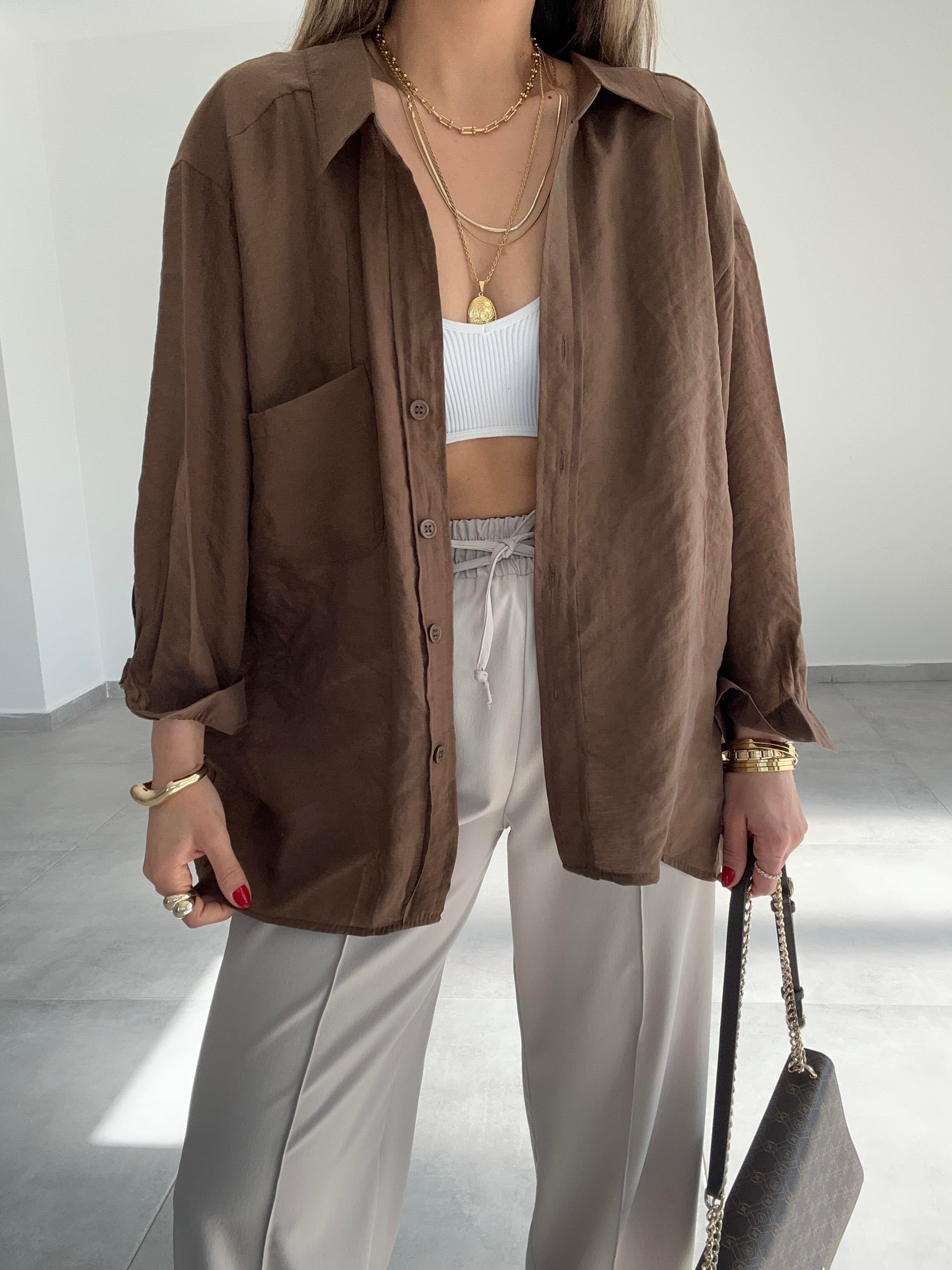 Kahve Düşük Omuz Gömlek