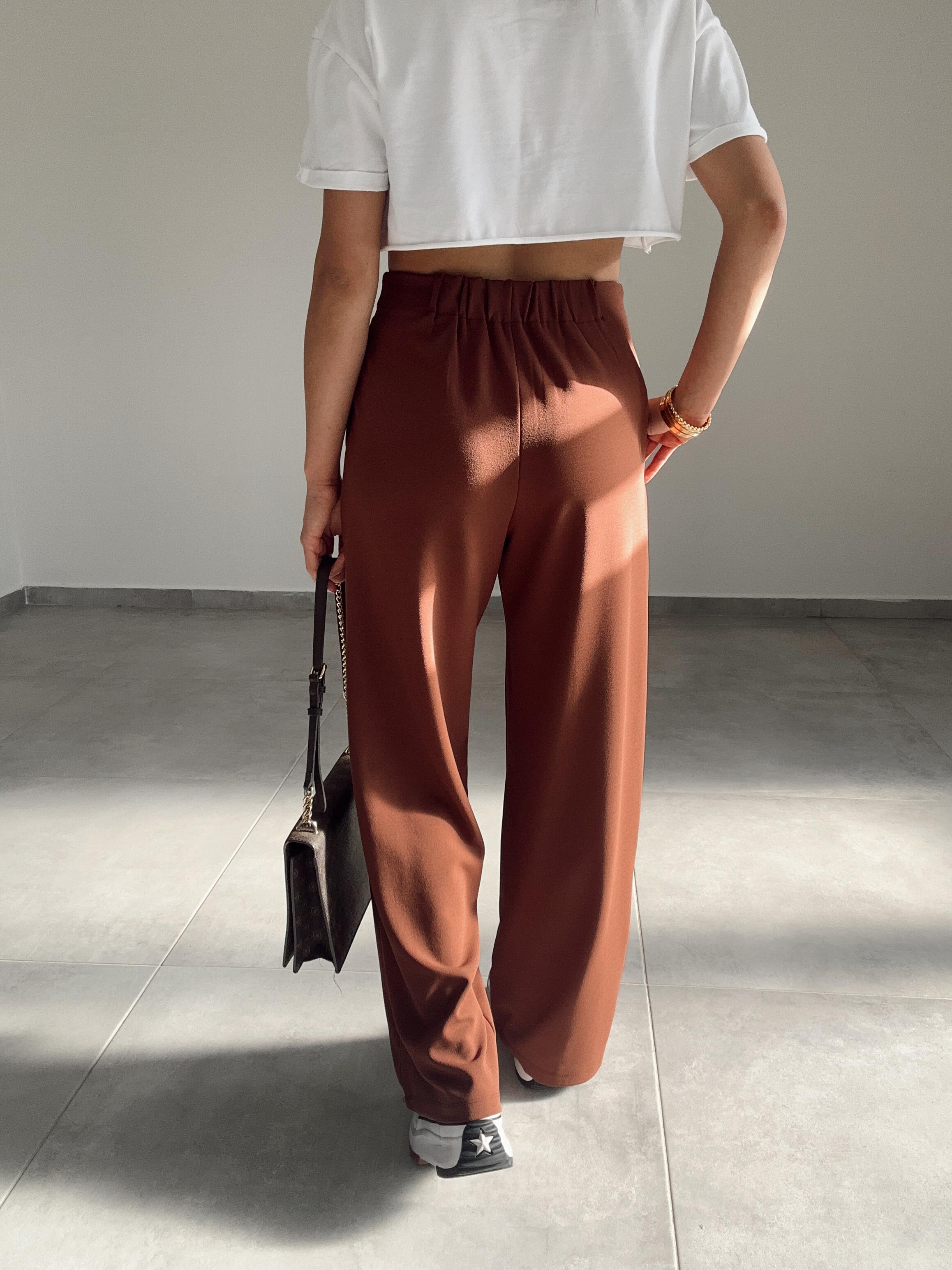 Kahve  Extra Esnek Kumaş Palazzo Pantolon