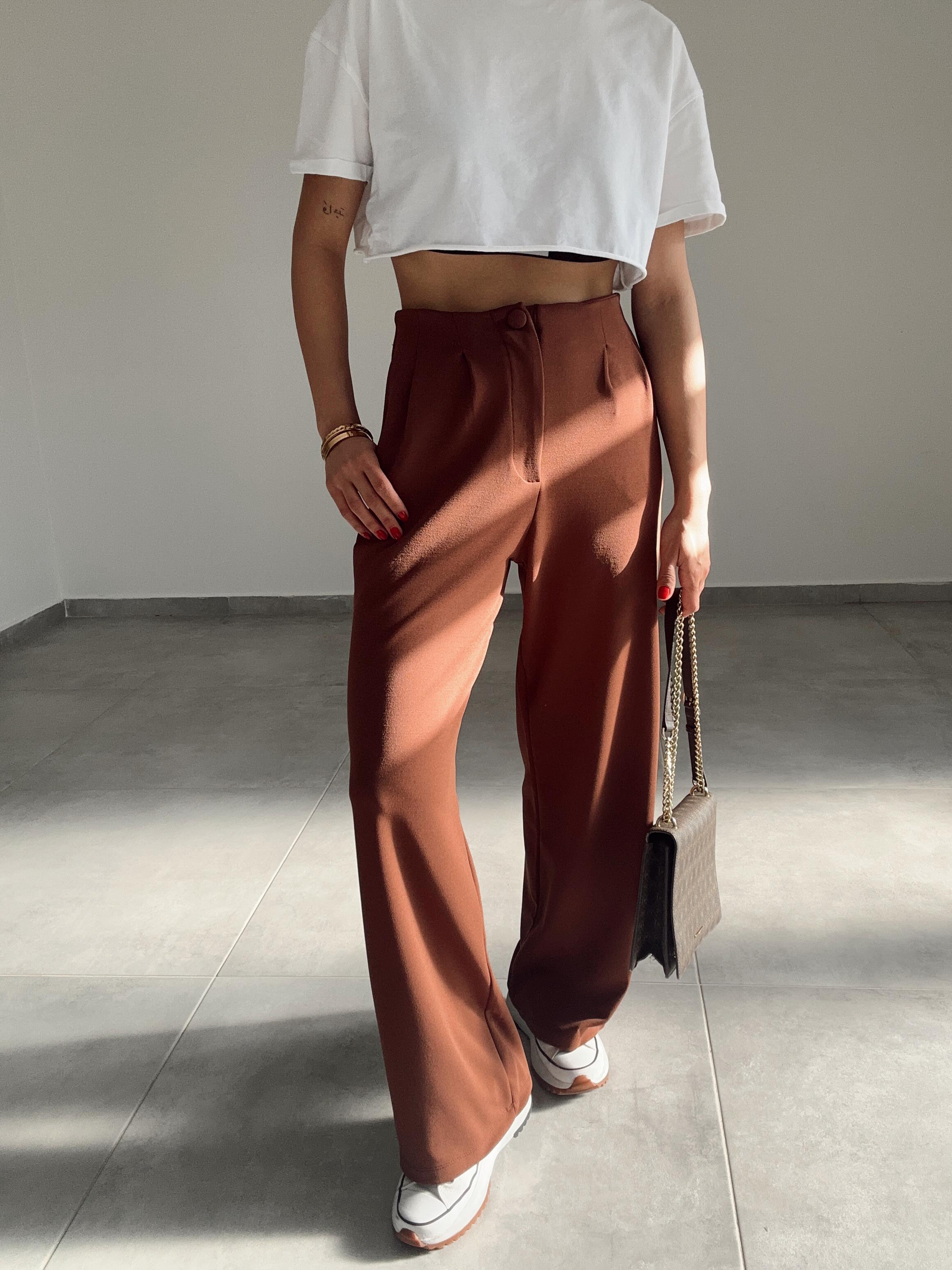 Kahve  Extra Esnek Kumaş Palazzo Pantolon